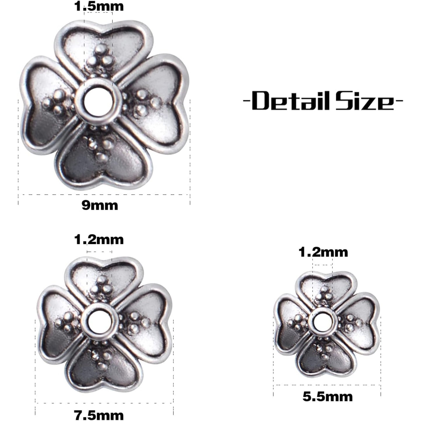 Spacer Beads Caps, 200pcs Antique Silver Flower Bead Caps Alloy Bead End Caps Flower Spacers Beads Craft Supplies for Jewelry DIY Earrings Bracelet Making Accessories, 3 Sizes