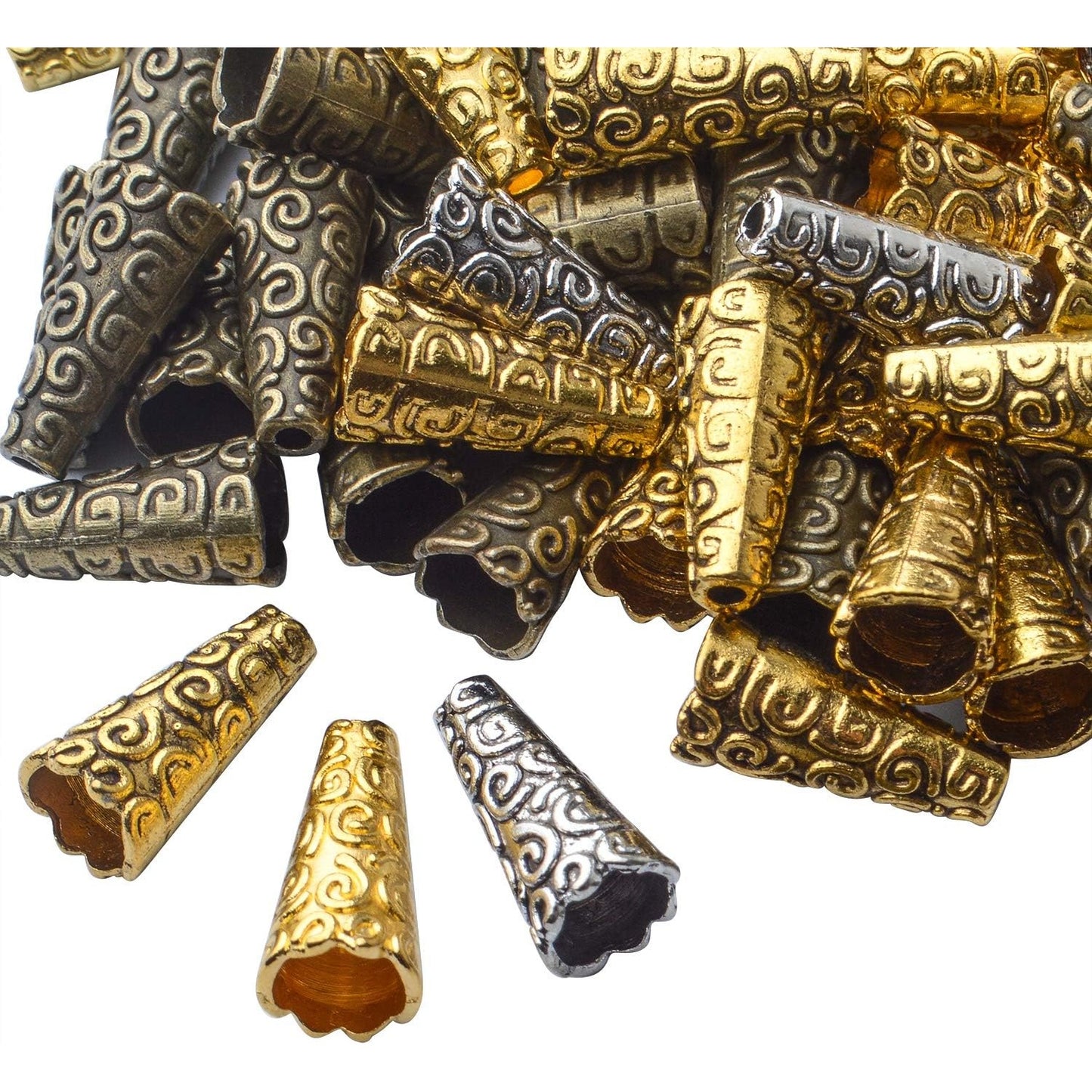 100pcs Cone Bead End Caps Alloy Tibetan Bead Caps Tassel End Cap for DIY Jewelry Making Crafts,4 Colors