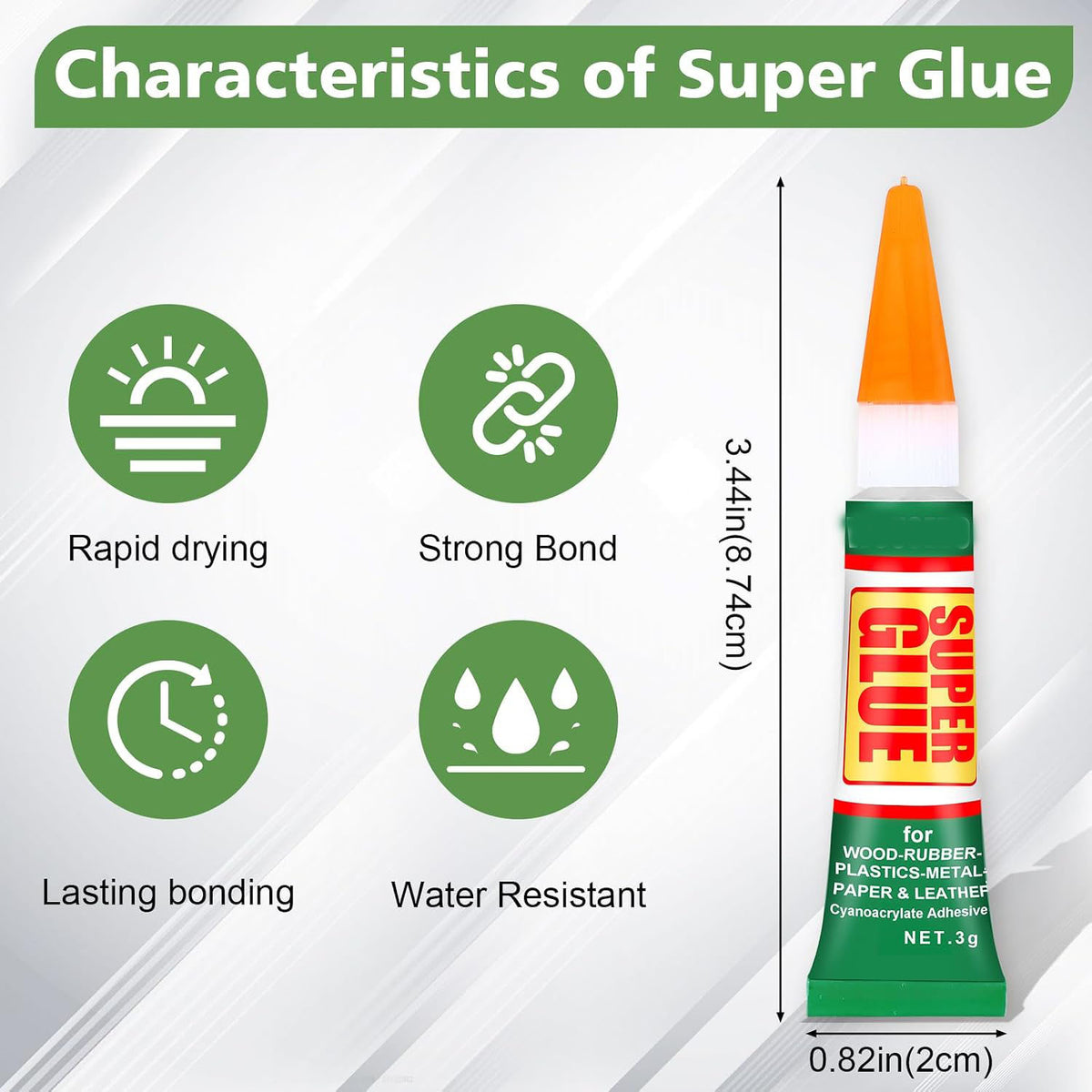 HENDEVL 48 X 3g Super Glue Clear, Strong Adhesive,Super Glue Fast Drying Cyanoacrylate Glue for Wood,Rubber,Leather, Plastic, Metal, Rhinestone Jewelry, DIY Crafts and More