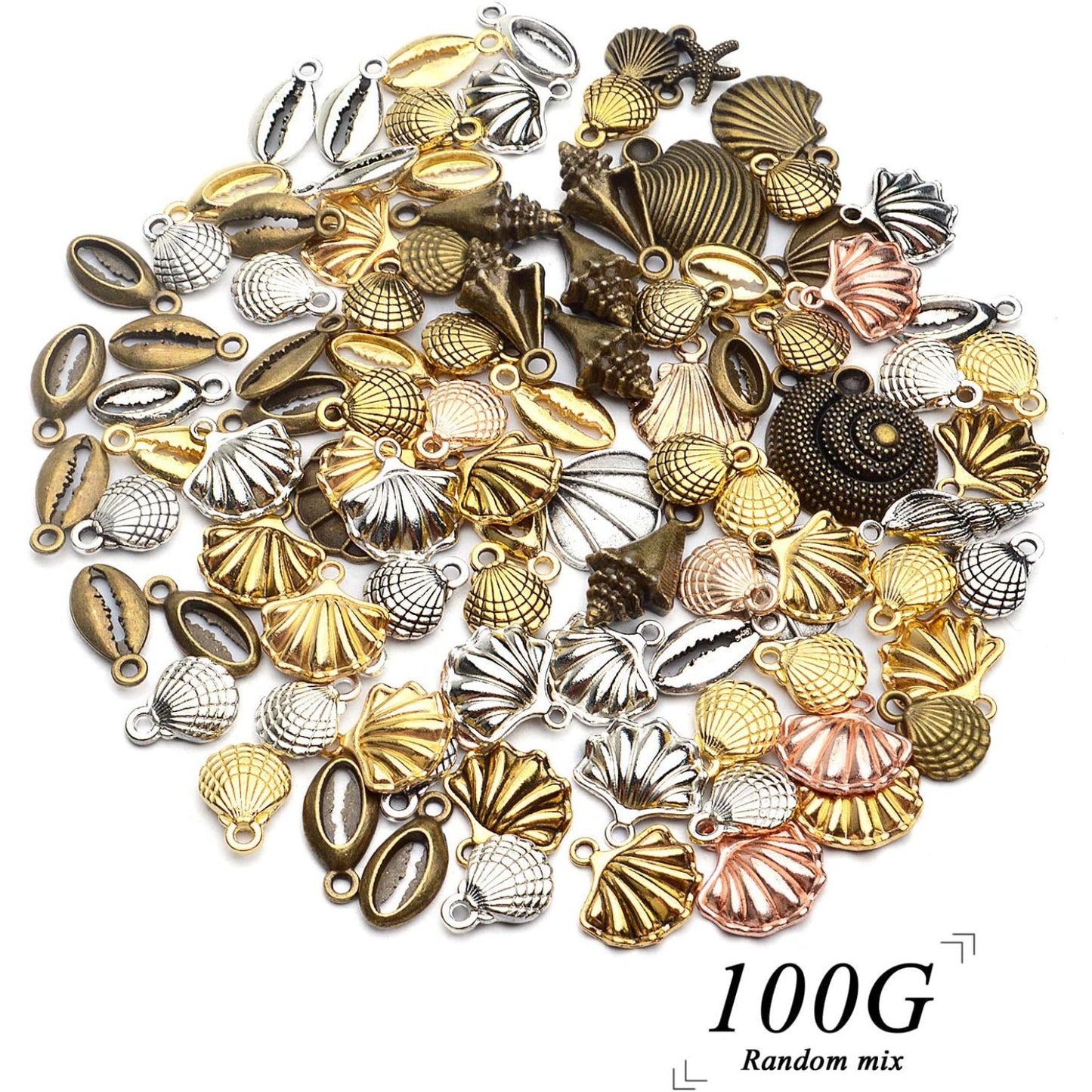 100 Gram Assorted Seashells Charms Conch Pendants Alloy Pendants Charms Jewelry Charm Pendant for Necklace Bracelet DIY Craft Jewelry Making Supplies