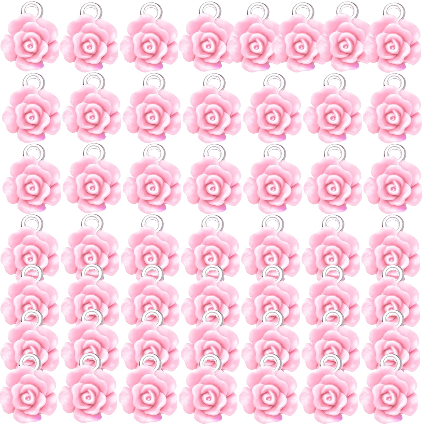 50pcs 10 mm Mixed Colors Resin Rose Flower Pendant Charms Lovely Flower Bead Charms Jewelry Making Accessories for DIY Craft Earrings Necklace Bracelet Birthday Party Favor Gifts