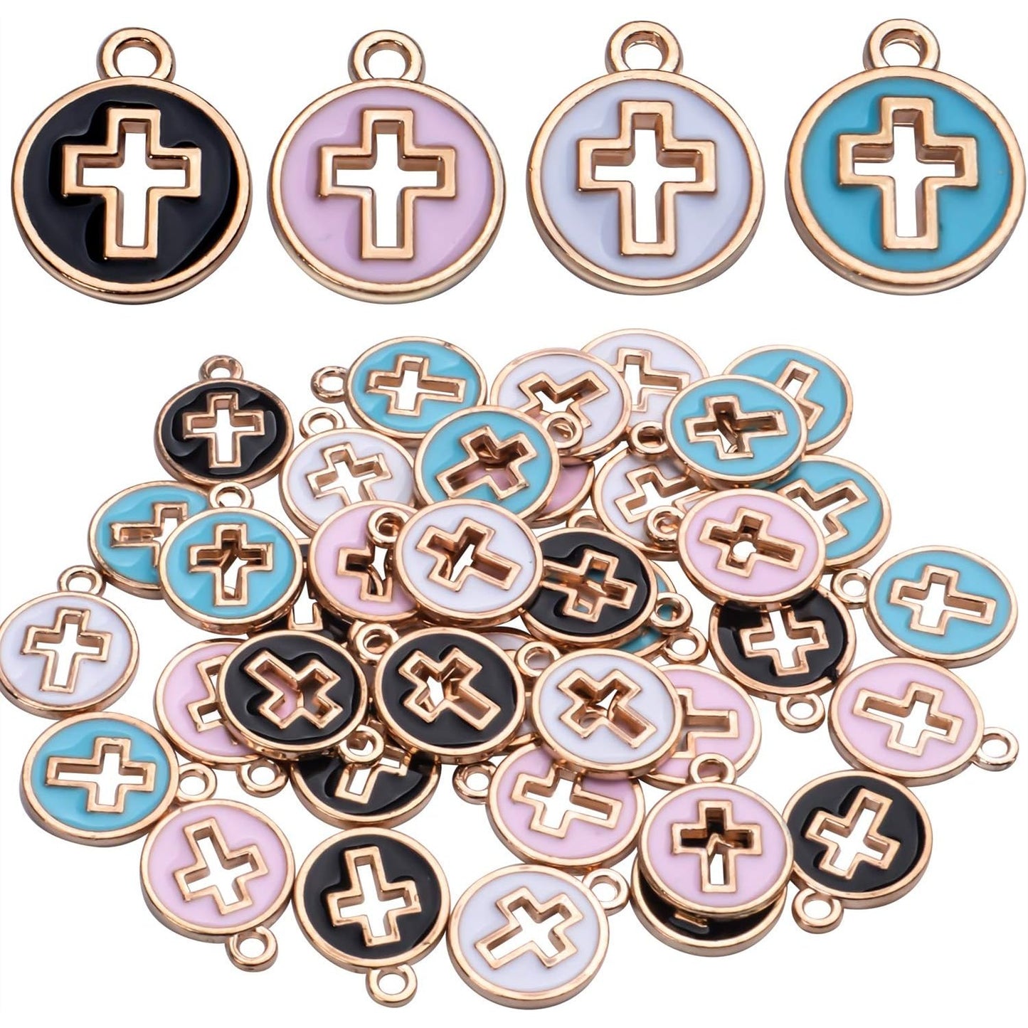 40pcs Round Enamel Cross Charms Alloy Crucifix Charm Pendants for Jewelry Making Bracelet Necklace,4 Colors