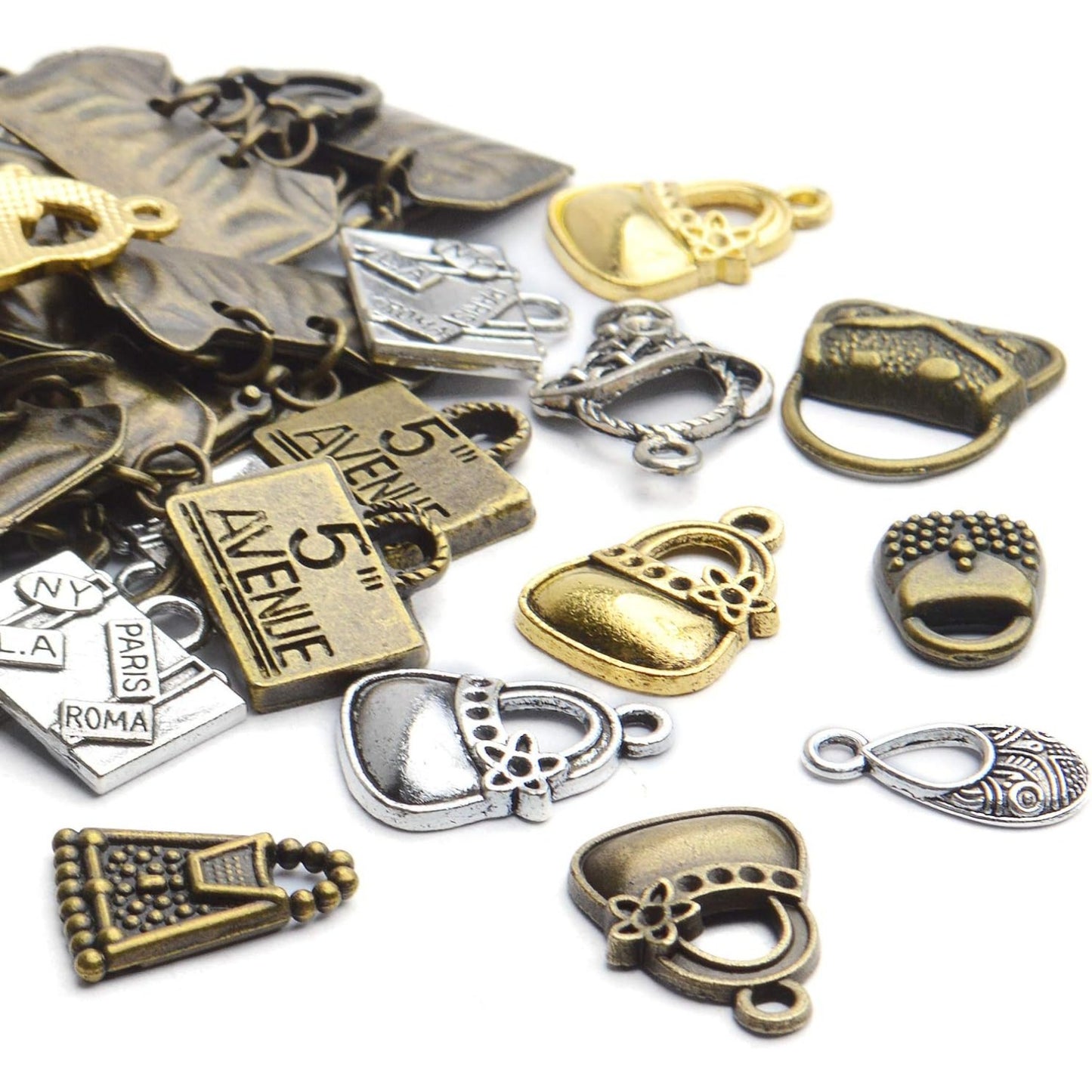 Bag Pendants Jewelry, 100g(About 30-60pcs) Antique Handbag Women Bag Pendants Creative Purse Charms Pendant Crafts for Birthday Gifts Bracelet Necklace Earring Jewelry Making