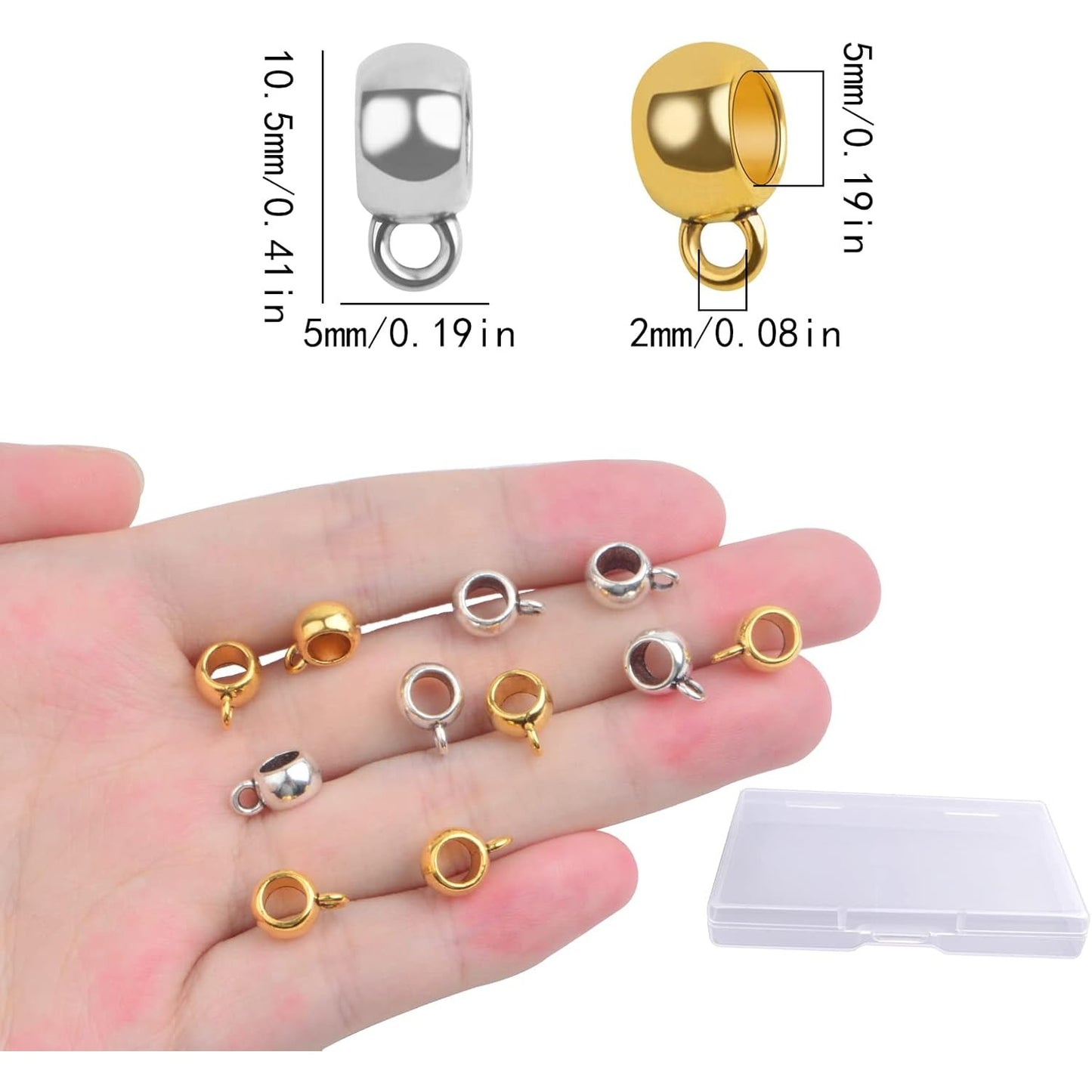 100pcs Tibetan Bail Tube Beads Alloy Column Rondelle Spacer Beads Bail Beads Hanger Dangle Connectors with a Box for European Charm Bracelet Jewelry Making Supplies, 2 Colors