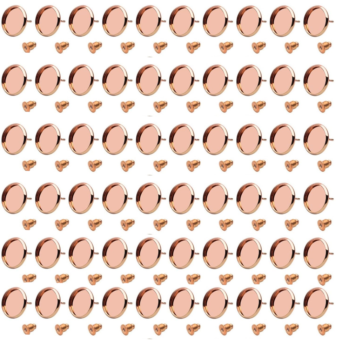 Stud Earring Findings, 60pcs Blank Stud Earring Bezel Setting Post Cup for 12mm Cabochon and 60pcs Earring Backs for Jewellery Making