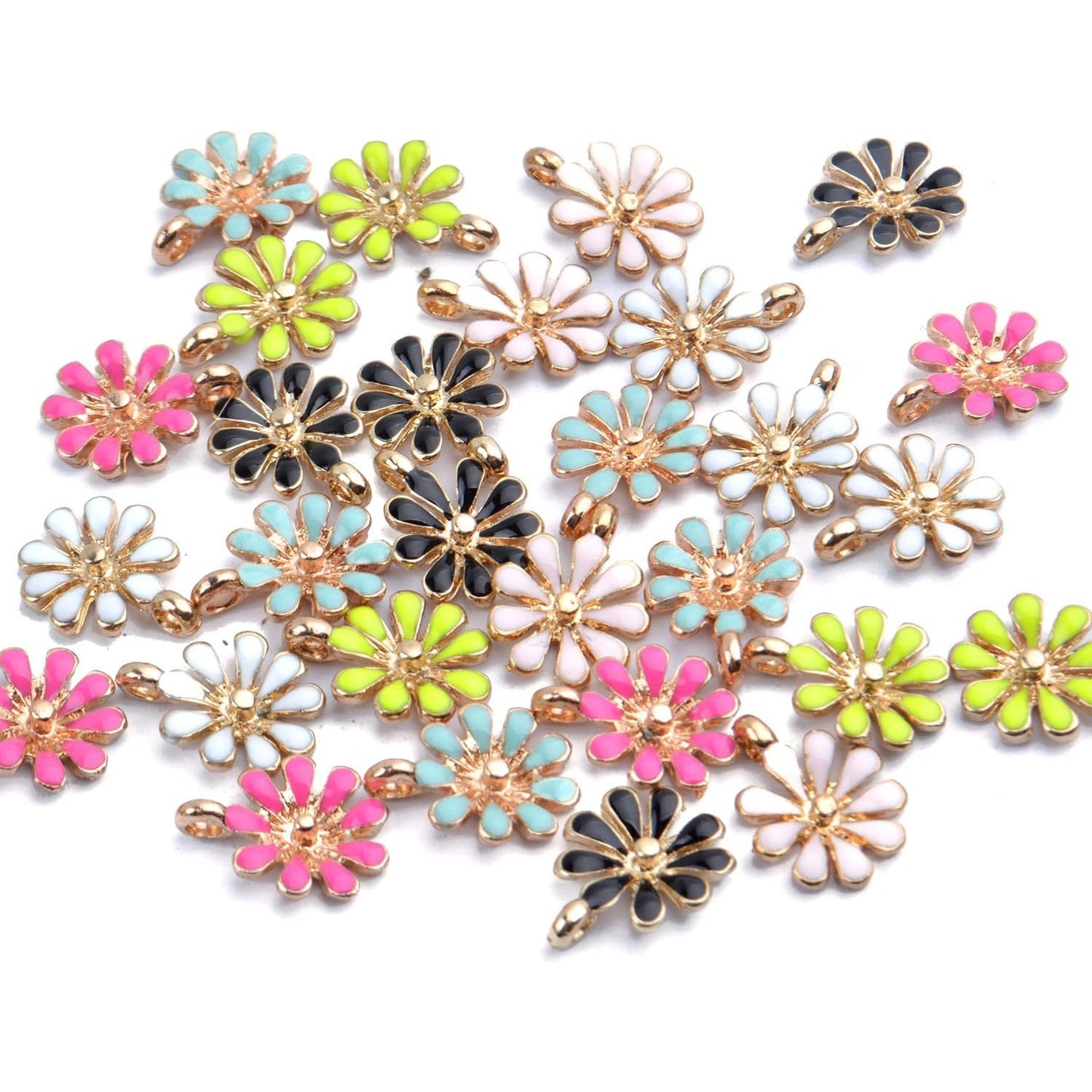 30pcs Enamel Flower Charms, Daisy Flower Pendants, 6 Colors, 12*15mm, Jewelry Findings for Necklace, Bracelet, Earrings, Crafting