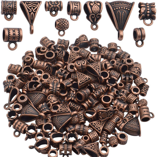 100g (About 120-170pcs) Mixed Antique Copper Bail Beads,Spacer Bead,Bail Tube Beads,Bracelet Charms,Necklace Pendants for Jewelry and Craft Making
