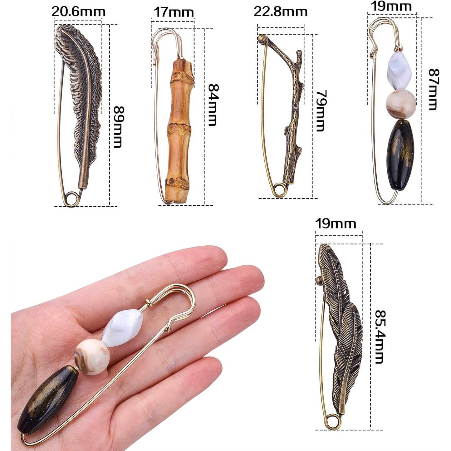 5pcs Vintage Chic Brooch Extra Large Safety Pins Heavy Duty Safety Pins Accessories for Women Men Clothing Sweaters Shawls Collars Scarf Blankets Crafts, 5 Styles