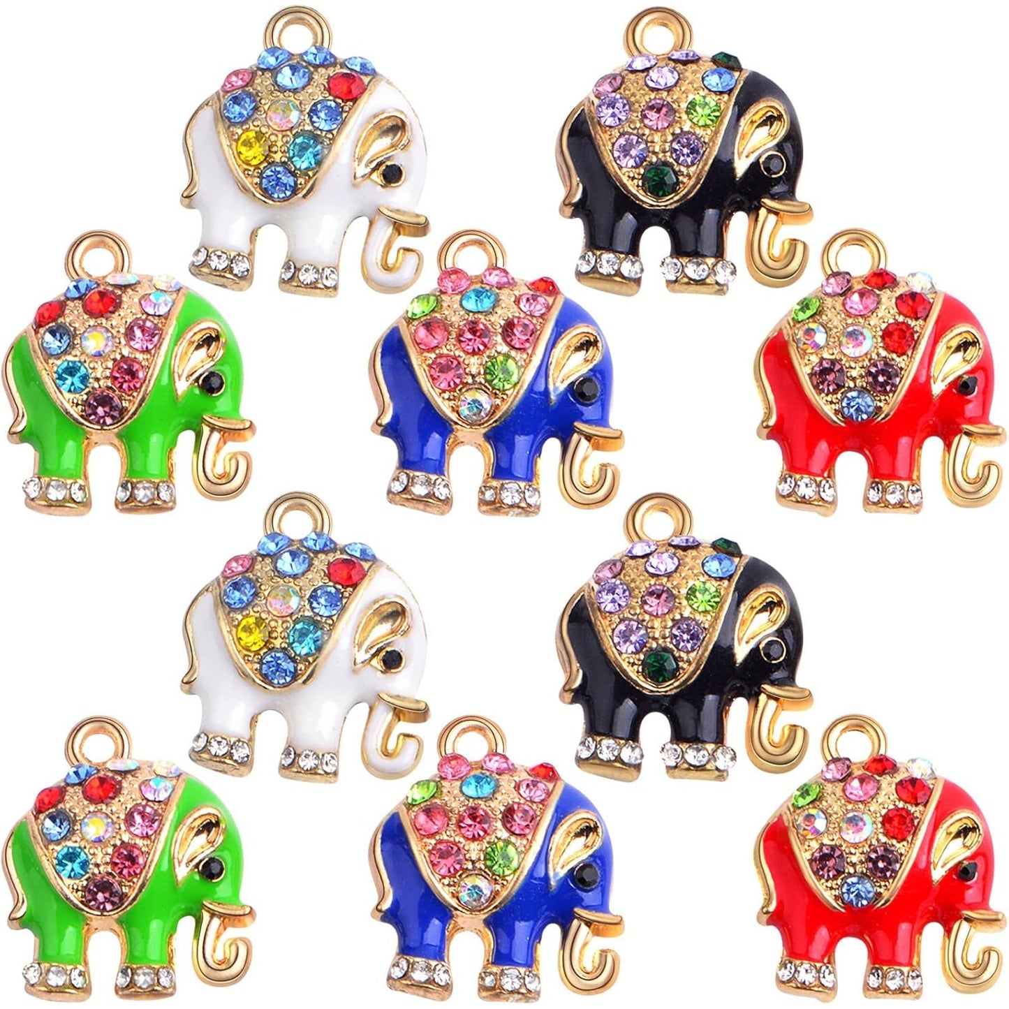 10 Pieces 5 Colors Alloy Enamel Animal Elephant Charms Rhinestone Elephant Pendants Charms Craft Supplies for DIY Bracelet Necklace Keychains Jewellery Making