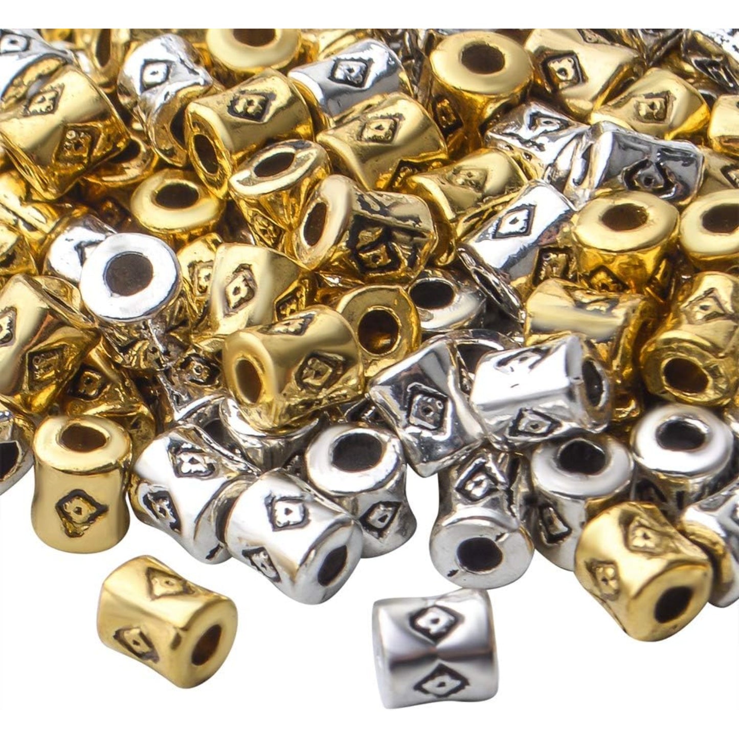 200pcs Tube Spacers Beads Alloy Tibetan Column Bead Spacer Hollow Loose Beads for Jewelry Bracelet Earrings Crafts Making,Antique Gold,Antique Silver