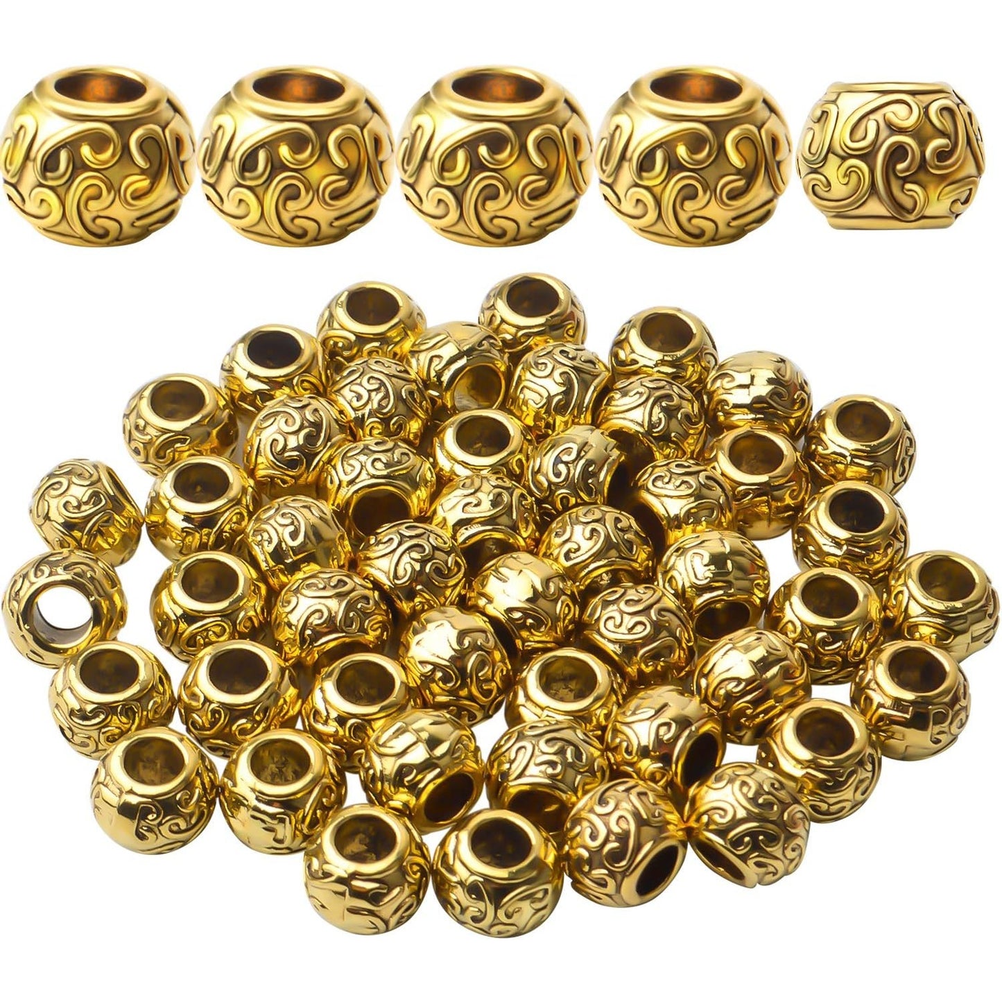 50pcs Tibetan Antique Gold Large Hole Spacer Beads Column Beads Tube Spacers for Bracelet Necklace Jewelry Making Supplies