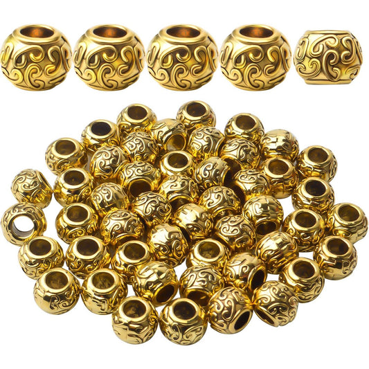 50pcs Tibetan Antique Gold Large Hole Spacer Beads Column Beads Tube Spacers for Bracelet Necklace Jewelry Making Supplies
