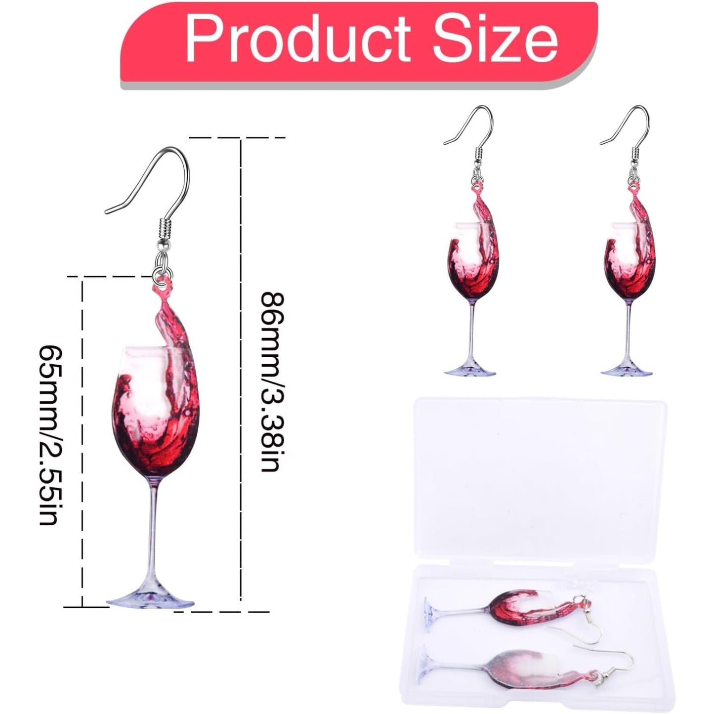 1 Pair of Wineglass Red Wine Dangle Earrings Acrylic Fashion Wine Glass Cup Statement Beer Festival Drop Earring Hooks for Women Gifts