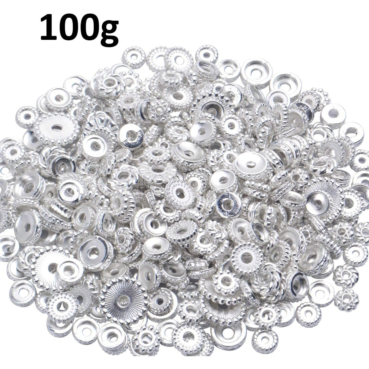 100 Gram(About 170-300pcs) Spacer Beads Jewelry Bead Charm Spacers Alloy Spacer Beads for Jewelry Making DIY Bracelets Necklace and Crafting,Silver