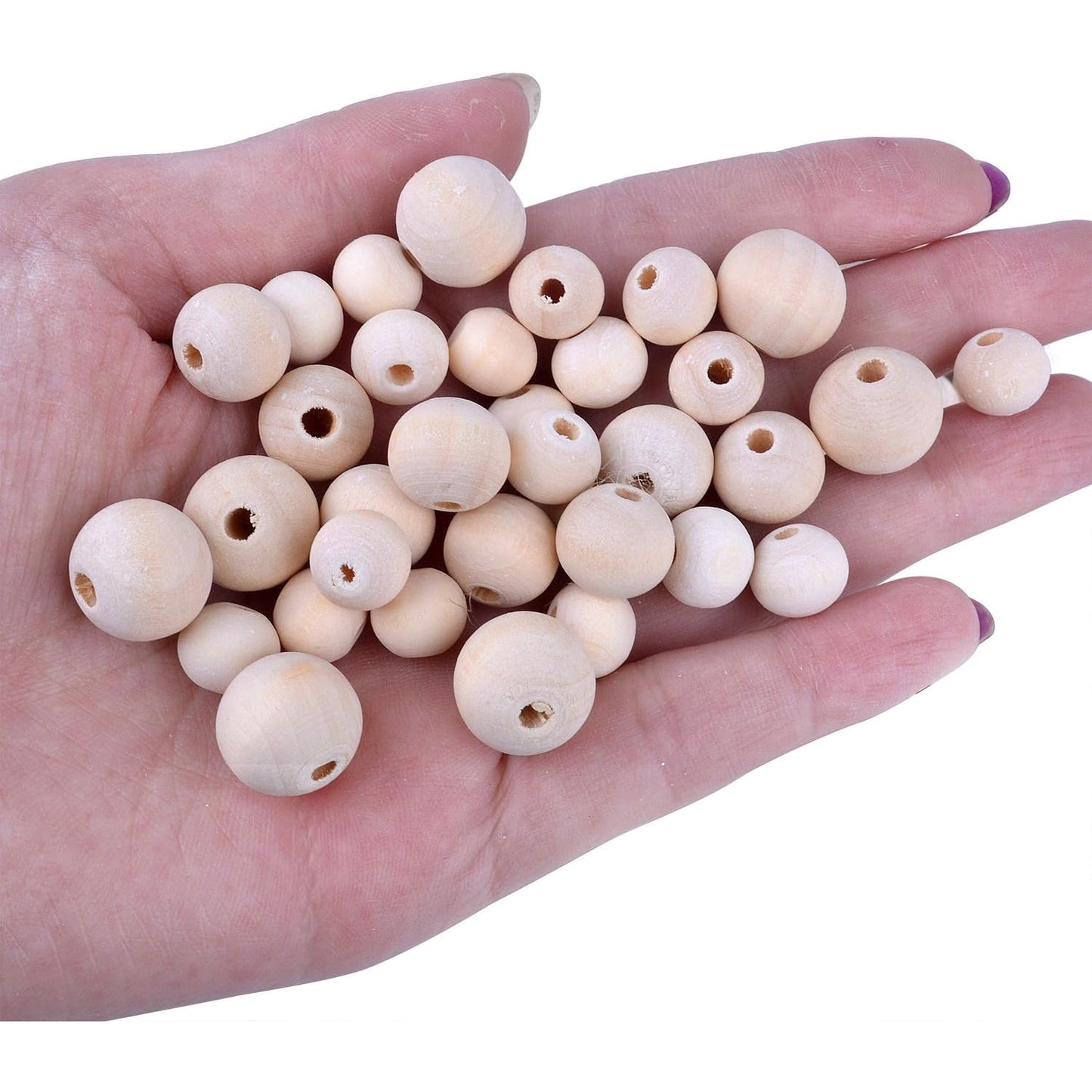 300pcs Natural Color Round Ball Wood Spacer Beads Jewelry Findings Charms(3 Sizes:10mm, 12mm and 14mm)
