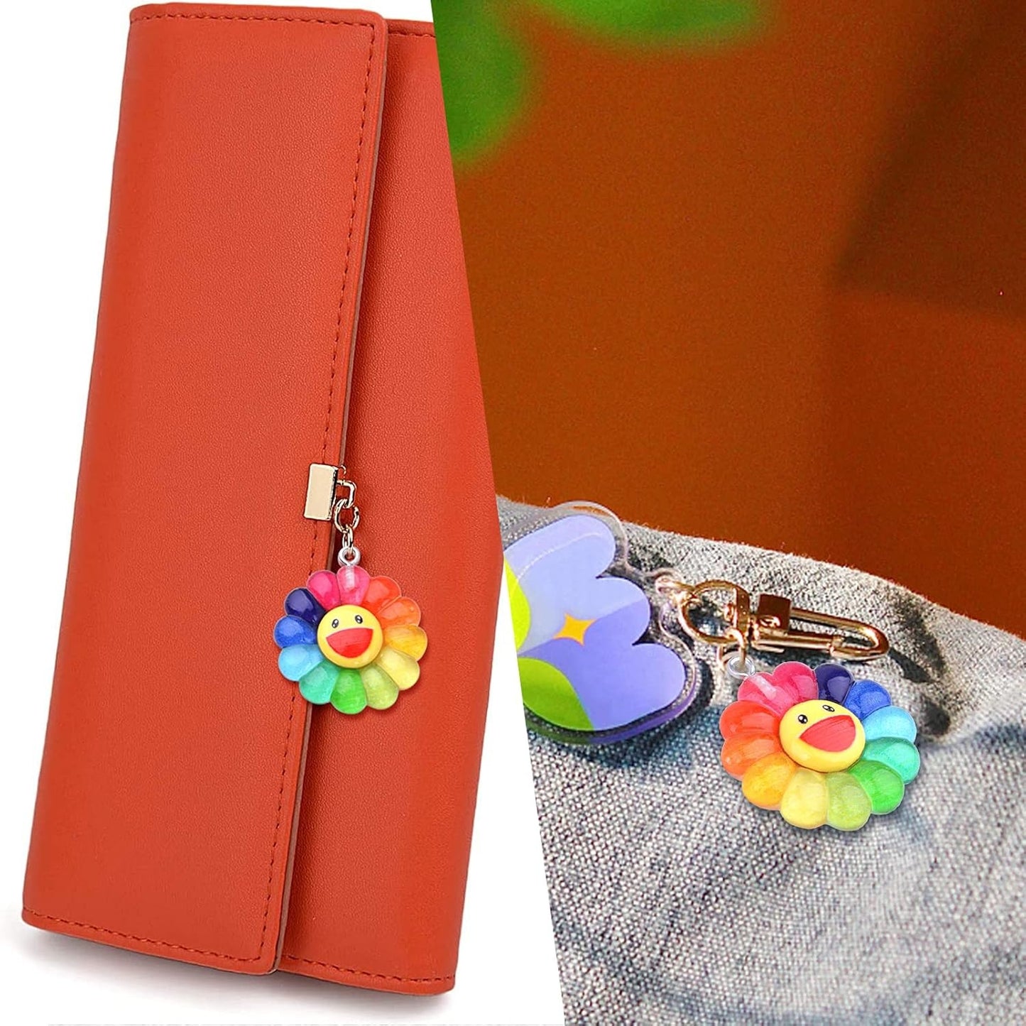 20pcs Colorful Smiley Sunflower Charms Resin Rainbow Smiling Face Flower Pendants Sunflower Beads Charm Collection Crafts for DIY Bracelet Necklace Earring Jewelry Making