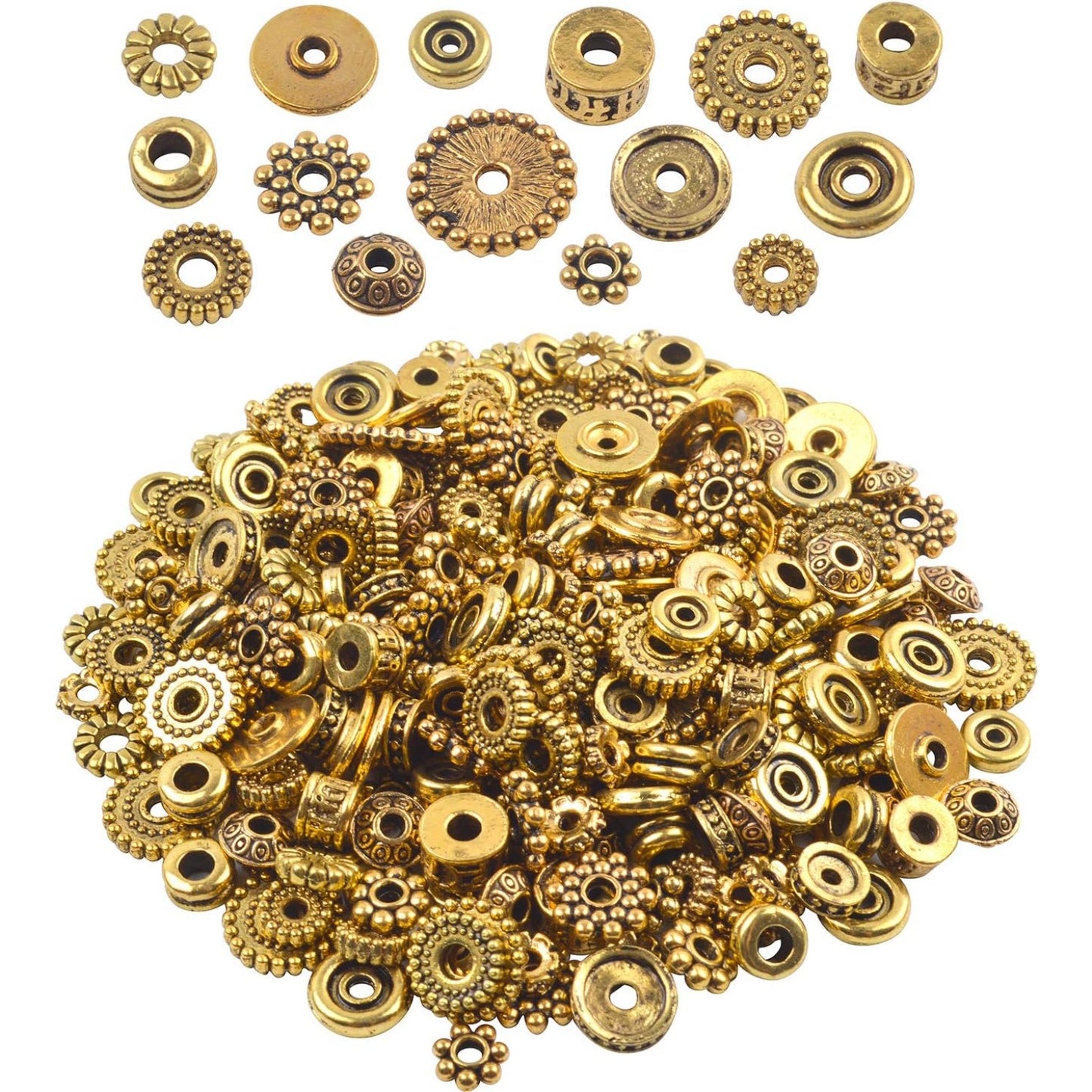100 Gram(About 170-300pcs) Bali Style Antique Gold Spacer Beads Jewelry Findings Accessories for Jewelry Making Bracelet Necklace