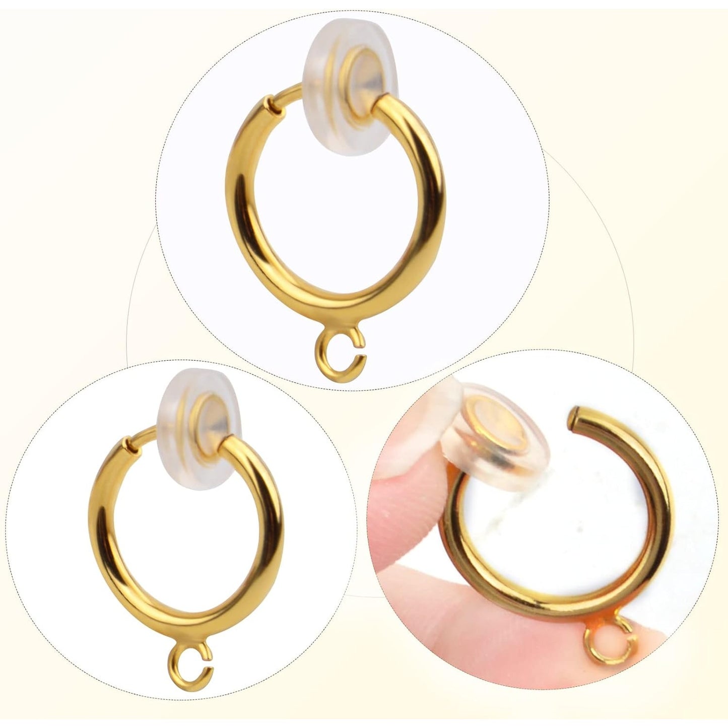 16pcs Brass Clip-on Hoop Earring Converters Round Dangle Ear Clips Classic Earring Findings with Open Loop for Non-Pierced Ears Jewelry Making, Bright Silver