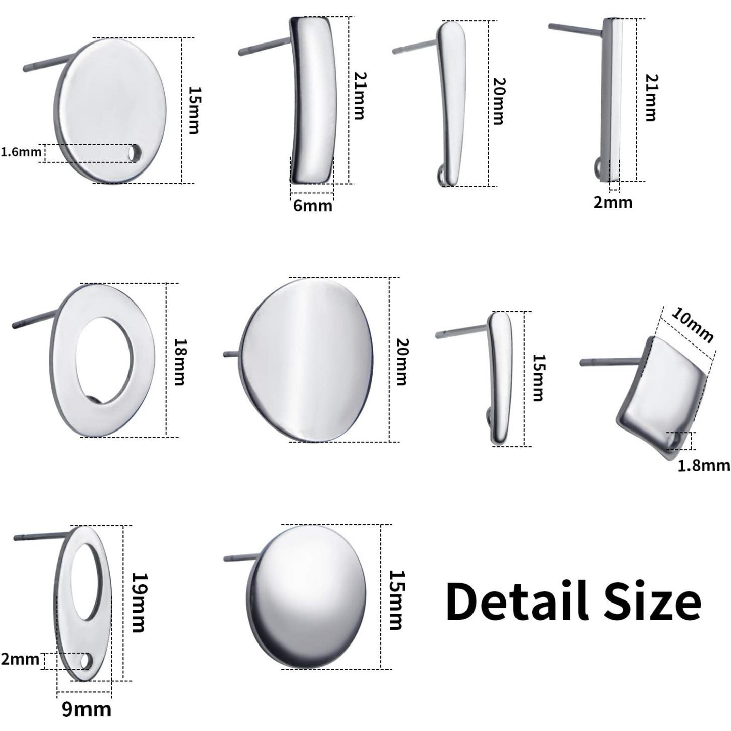 Stud Earring,10 Pairs Stainless Steel Blank Stud Earring Rectangle Bar Pierced Post Stud Earrings with 20 Pcs Butterfly Safety Earring Backs for DIY Earring Making