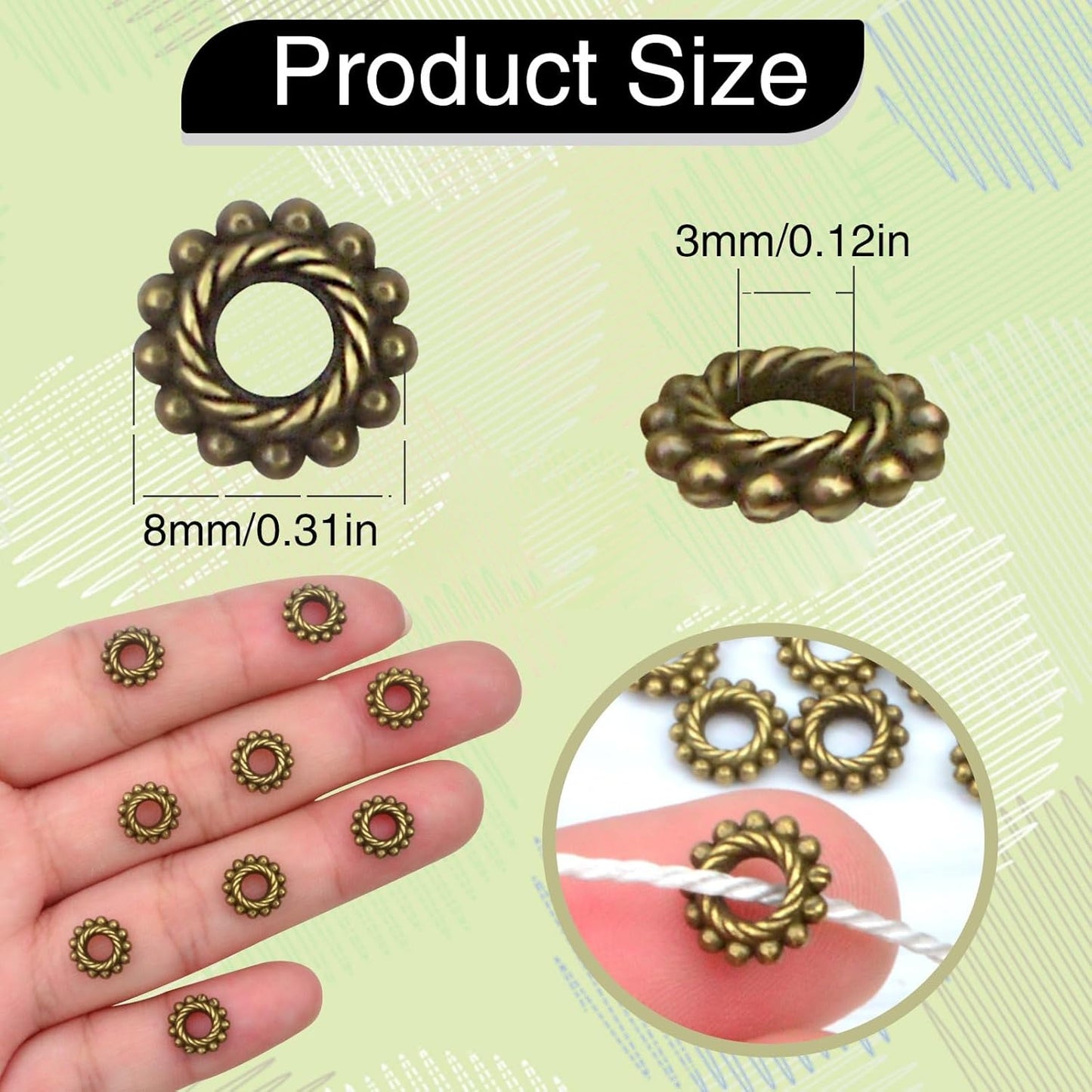 200pcs Tibetan Rondelle Spacer Beads Vintage Alloy Round Gear Loose Bead Spacers Bulk Jewelry Accessories for DIY Bracelets Necklace Earrings Craft Supplies, Antique Bronze