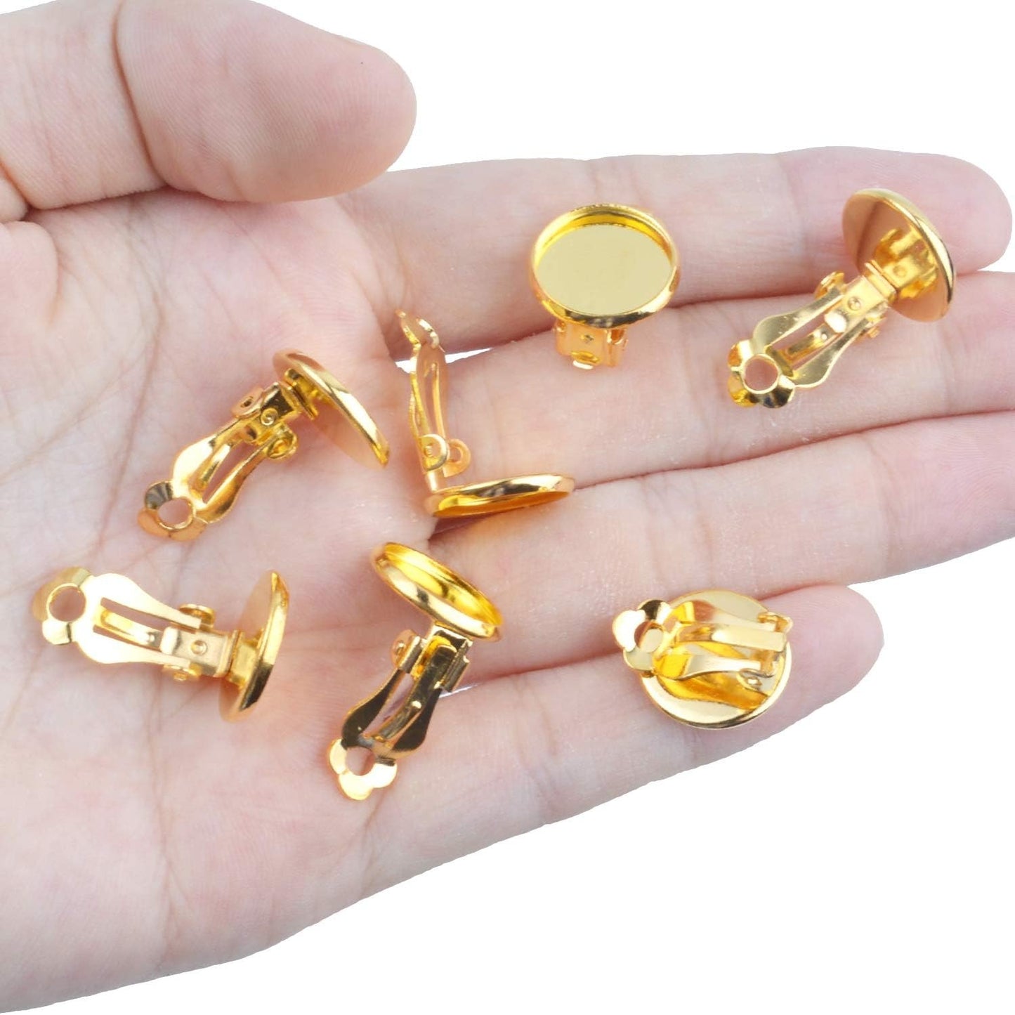 Clip-on Earring Converters, 20pcs (10 Pair) Flat Round Earring Trays 12mm Earring Cabochon Setting Converter for Non Pierced Ears Earring Making - Silver