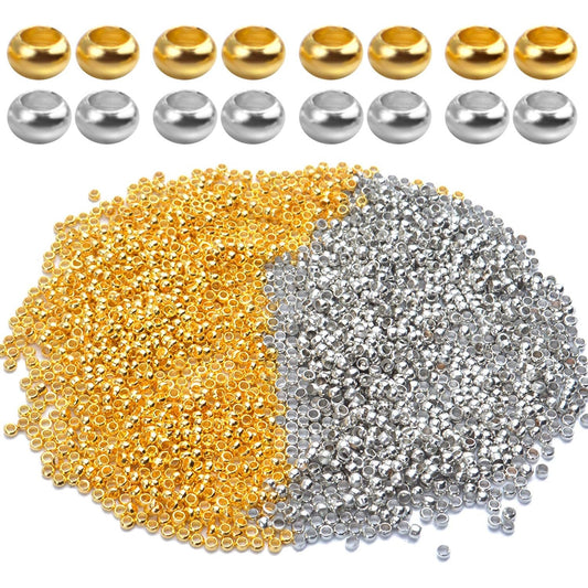 2000pcs Crimp Beads Positioning Beads Mini Spacer Beads for Jewelry Bracelet Making,Silver & Gold 2x2x1mm Hole1.2mm