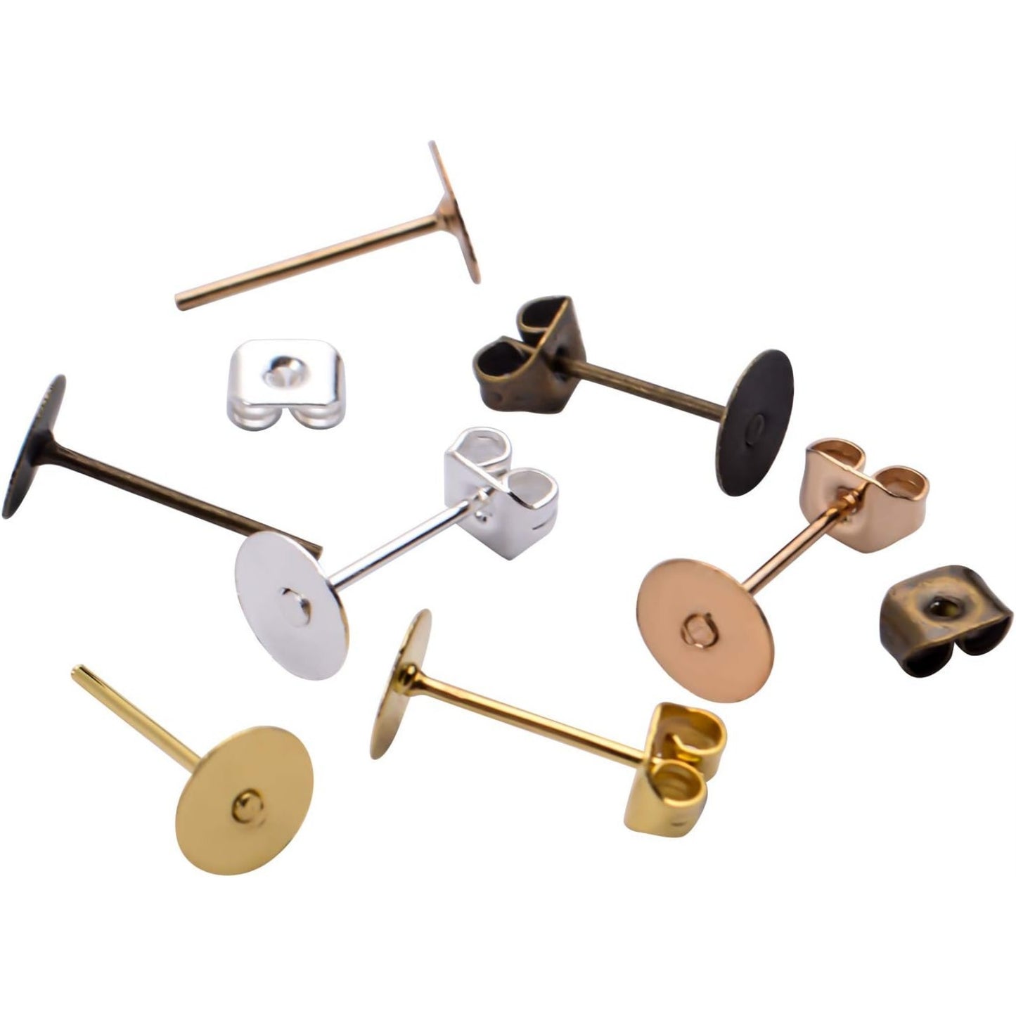 Hypoallergenic Earring Findings,400pcs Stainless Steel Earrings Posts Flat Pad with 400pcs Butterfly Earring Backs for Earring Making,4 Colors