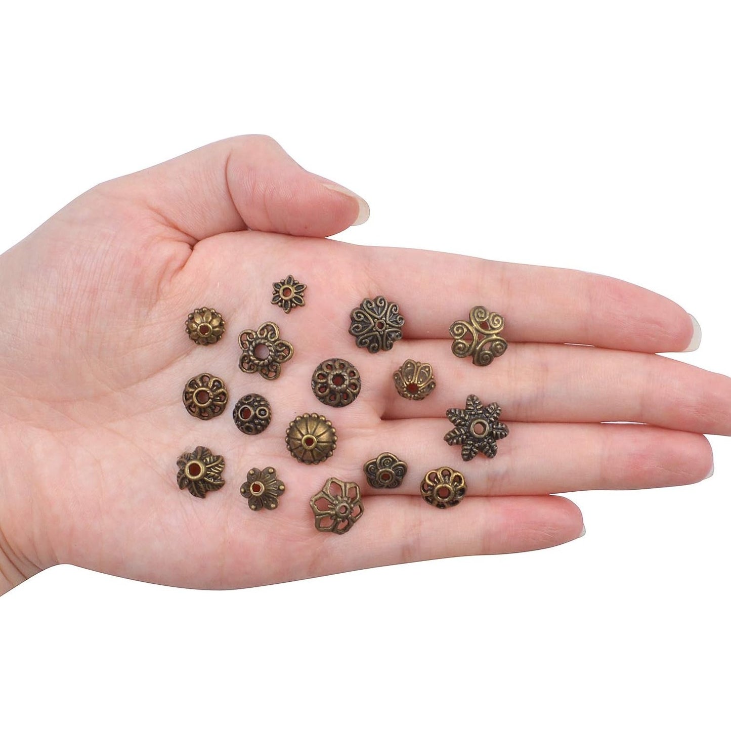 100 Gram(About 150-250pcs) Bali Style Jewelry Making Metal Bead Caps Deluxe New Mix,Bronze