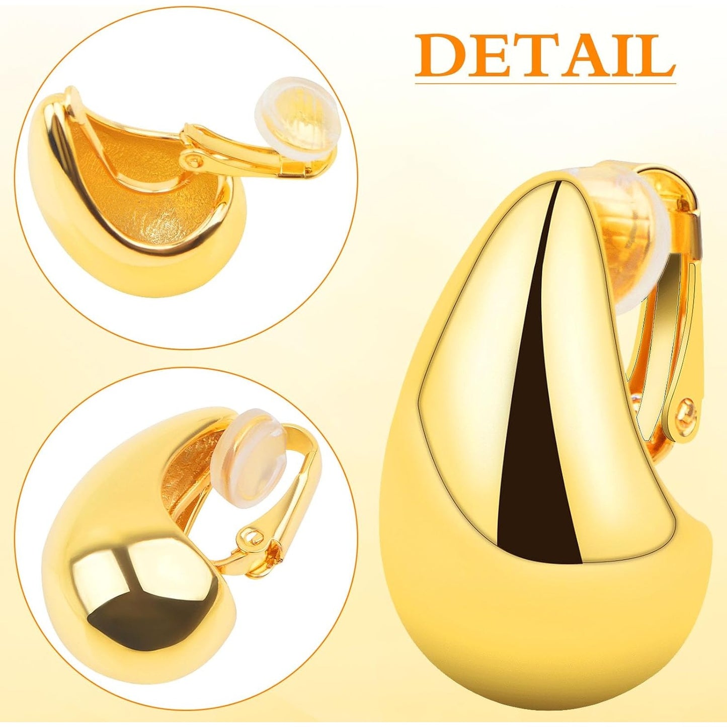 1 Pair Drop-shaped French Stainless Steel Earring Clips 18K Golden Plated No Holes Clip-on Earring Components for Women Non-Pierced Ears and DIY Dangle Earrings Making