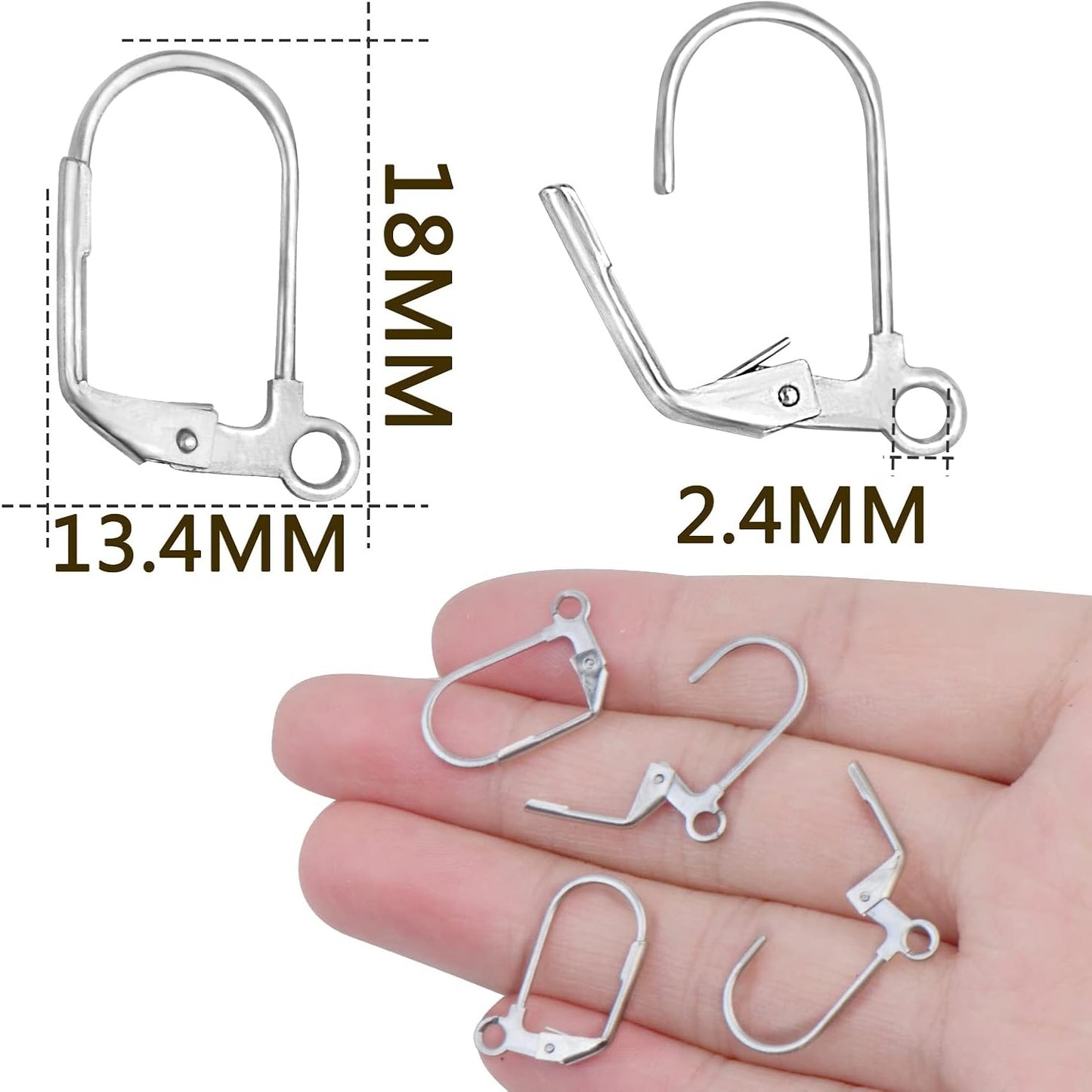 50 Pieces (25 Pair) Stainless Steel Leverback Earrings Round French Hook Earwires Findings with Open Loop for Earring Making - 13 x 15 mm