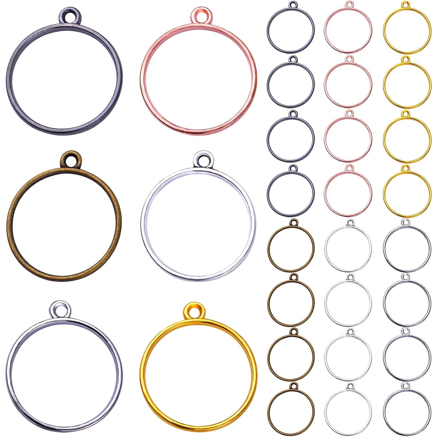 30pcs 6 Colors Round Open Bezel Pendants Alloy Bezel Charms Resin Molds Open Back Frame Pendants for Pressed Flower Frame Hollow Trays Jewelry Earrings Necklace Making Findings