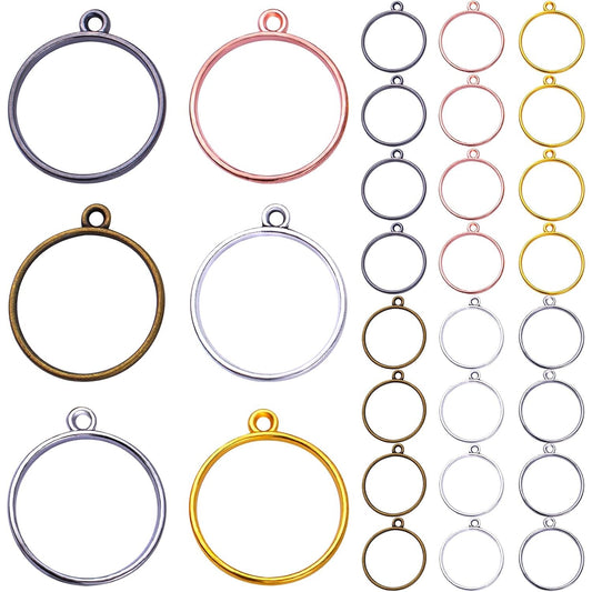 30pcs 6 Colors Round Open Bezel Pendants Alloy Bezel Charms Resin Molds Open Back Frame Pendants for Pressed Flower Frame Hollow Trays Jewelry Earrings Necklace Making Findings