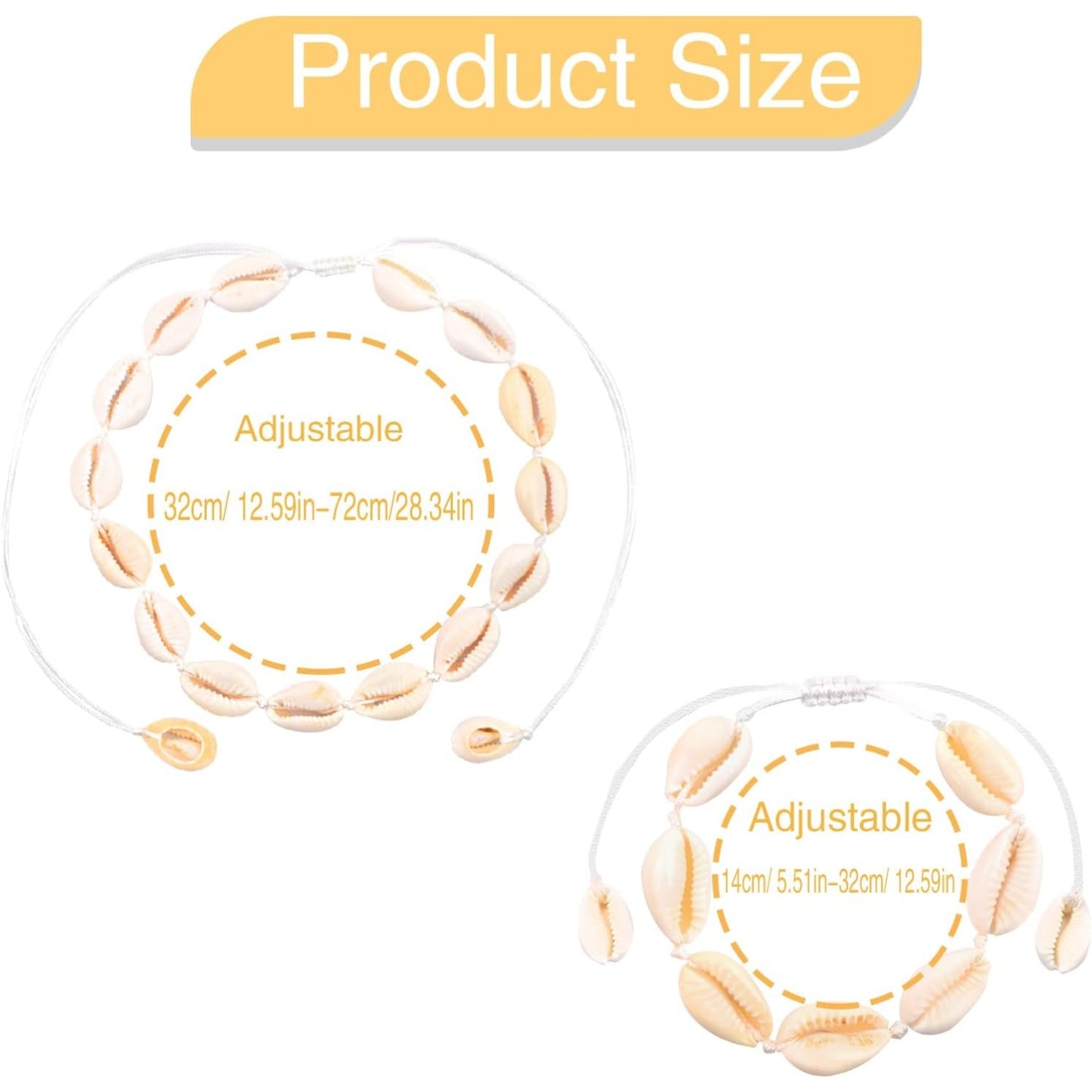 Sea Shell Necklace Bracelet Set, Handmade Adjustable Natural Shell Bracelets Summer Boho Hawaii Braided Rope Beach Conch Seashell Choker Collars for Women Lady Jewelry Gift