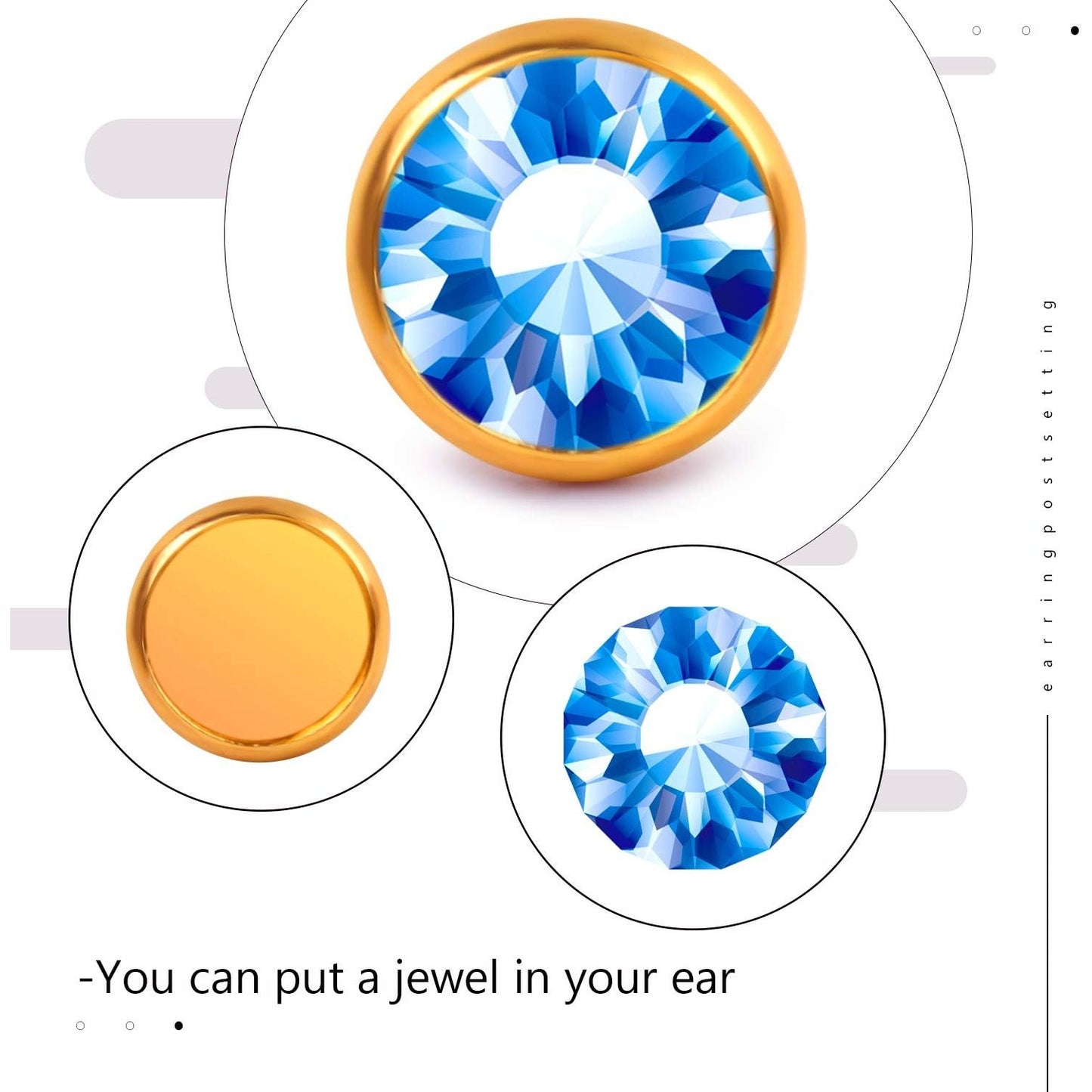 40 Pieces Stainless Steel Stud Earring Cabochon Setting Post Cup for 10mm and 40 Pieces Earring Safety Backs, Gold Color