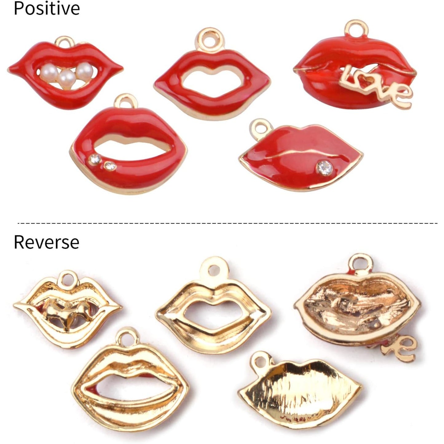 20pcs Sexy Red Lip Alloy Enamel Mouth Charms for Jewelry Making Crafts DIY,5 Styles