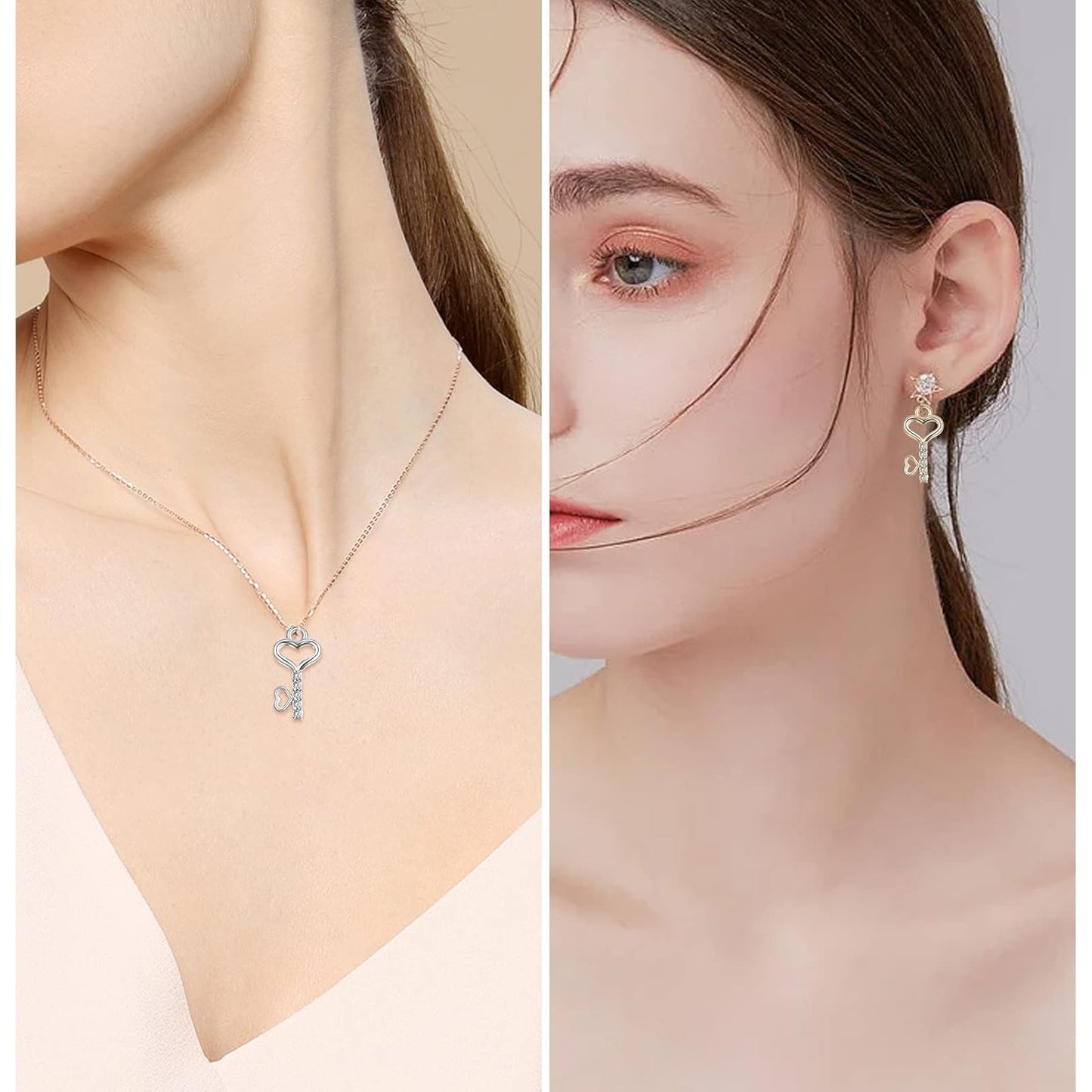 30pcs Heart Key Pendant Charms Mini Metal Heart Shape Key Pendants with Rhinestone Handmade Accessories for Bracelet Keychains Jewelry Making Valentine's Day Gifts, 2 Colors