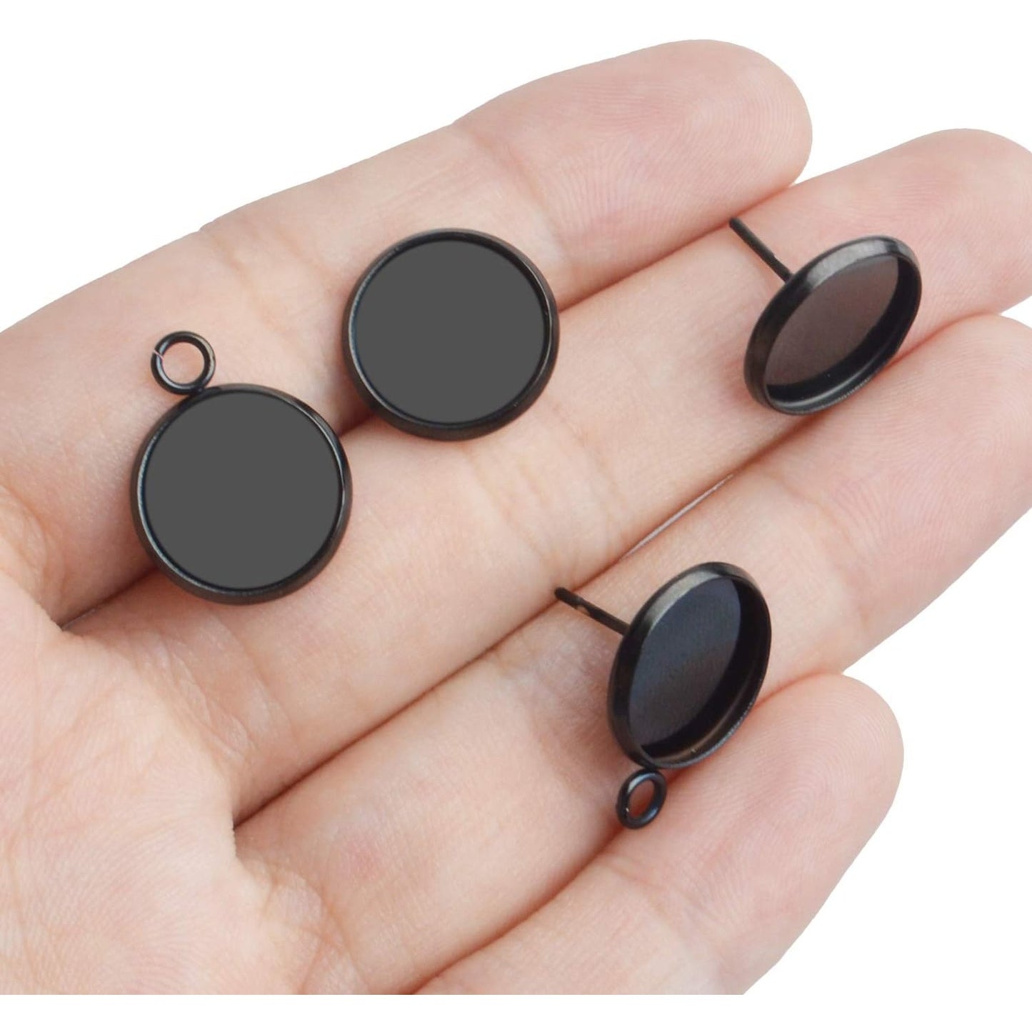 Earring Cabochons, 20Pcs Stainless Steel Round Earring Studs Flat with Loop Earrings Cabochon Setting Post Cup and 20Pcs Clear Earring Backs for Earring Making(fit for 12mm)