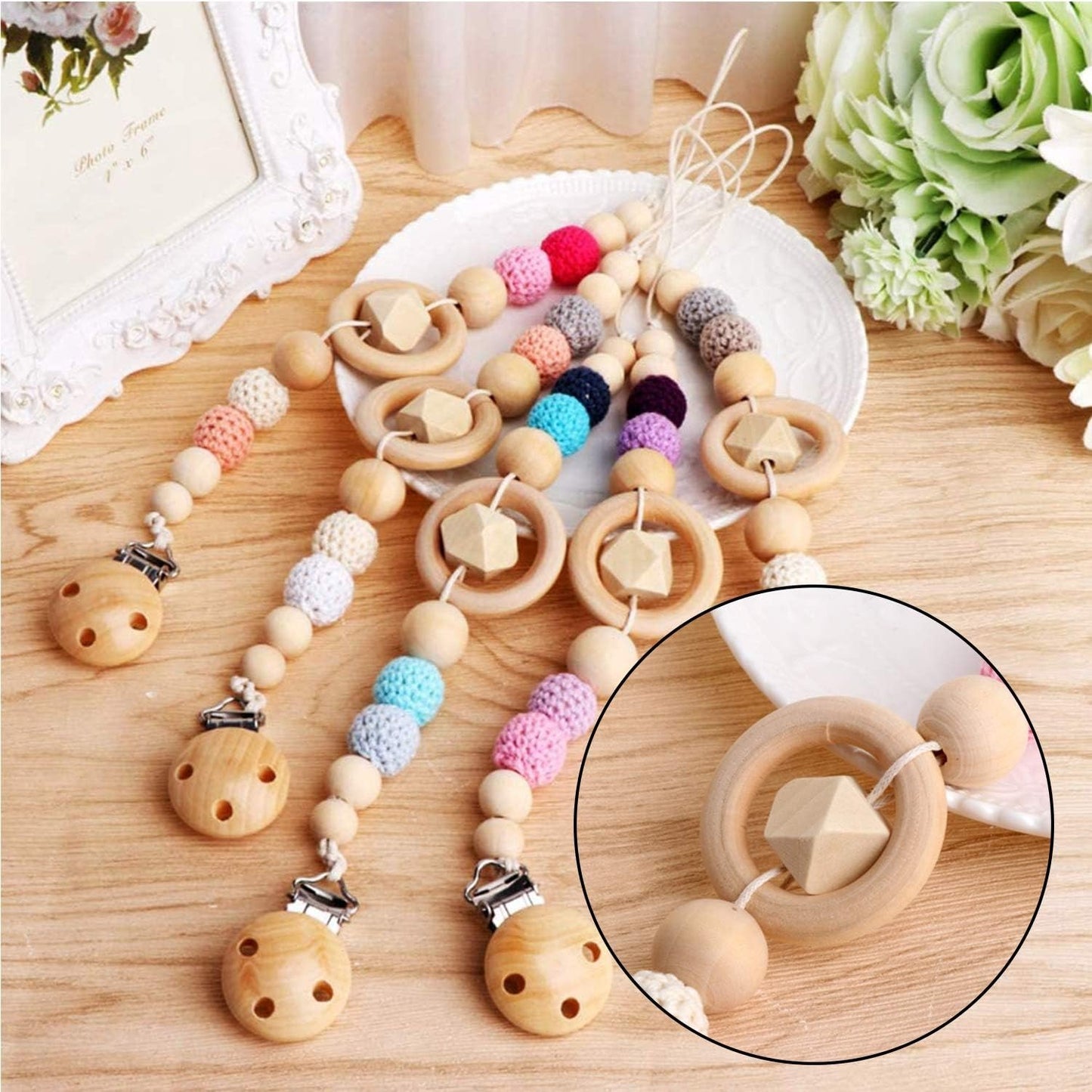 20Pcs Natural Wood Rings Wooden Hoop with 50Pcs Unfinished Wood Beads Wooden Loose Beads for DIY Pendant Connectors Jewelry Making Macrame Wall Hanging Craft