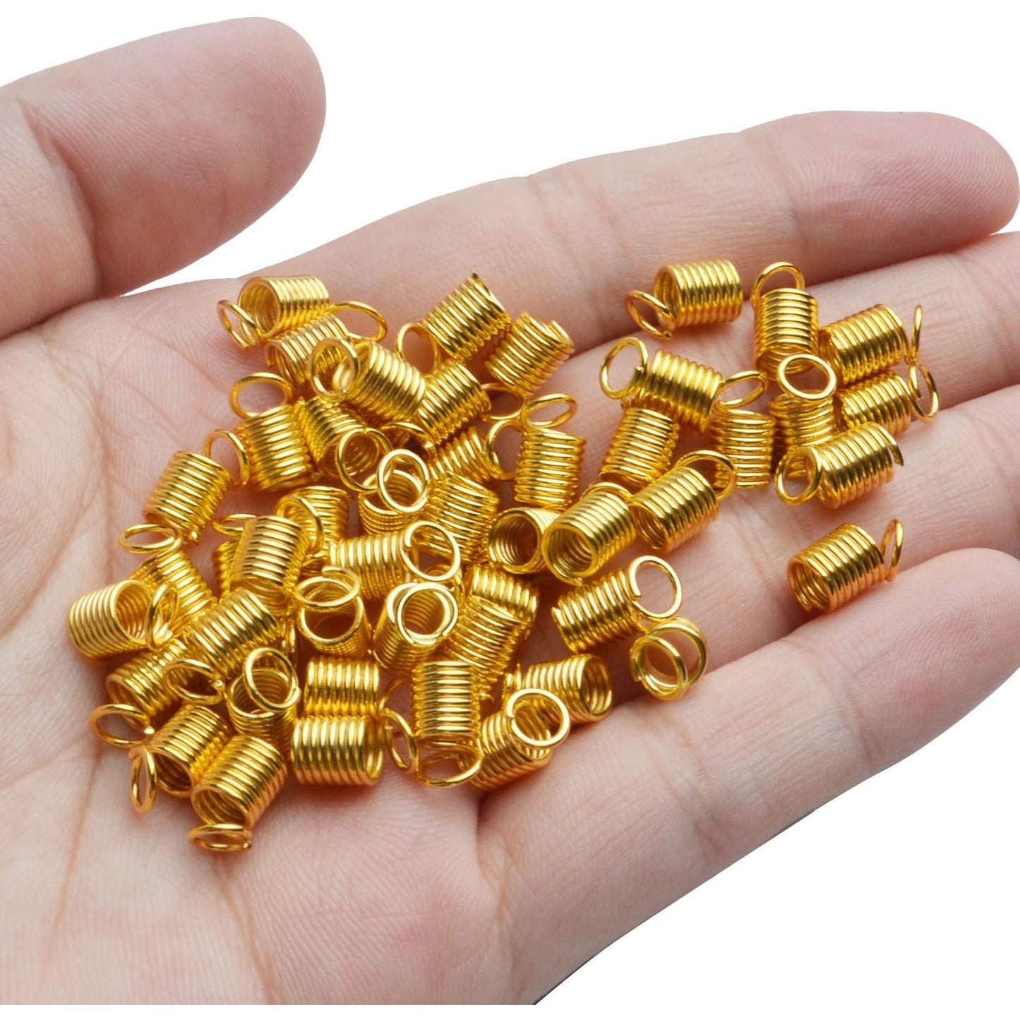 Coil Cord Ends, 150pcs Crimp Cord Ends Spring Buckle Leather Cord Ends Caps Loop Clasps for DIY Jewelry Parts Bracelets Crafting, 9×5mm, Hole 3.5mm