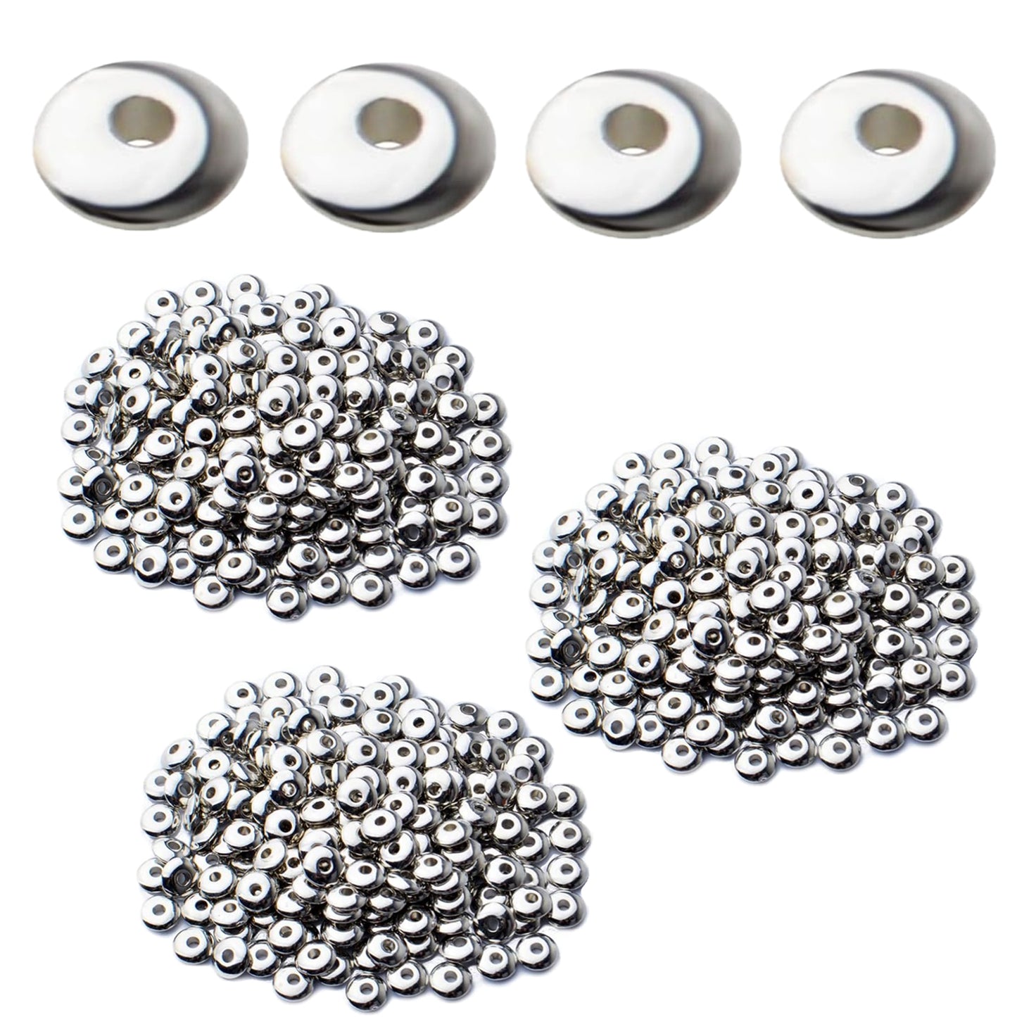 600pcs Spacer Beads Flat Round Bead Spacers Rondelle Beads Disc Spacer Loose Beads for DIY Jewelry Bracelet Making,3 Colors