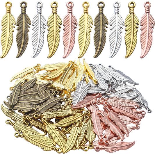 100pcs Feather Charm Pendants Tibetan Alloy Dangle Leaf Charms Craft Supplies for Jewelry Making Findings Accessory for DIY Bracelet Necklace,5 Colors