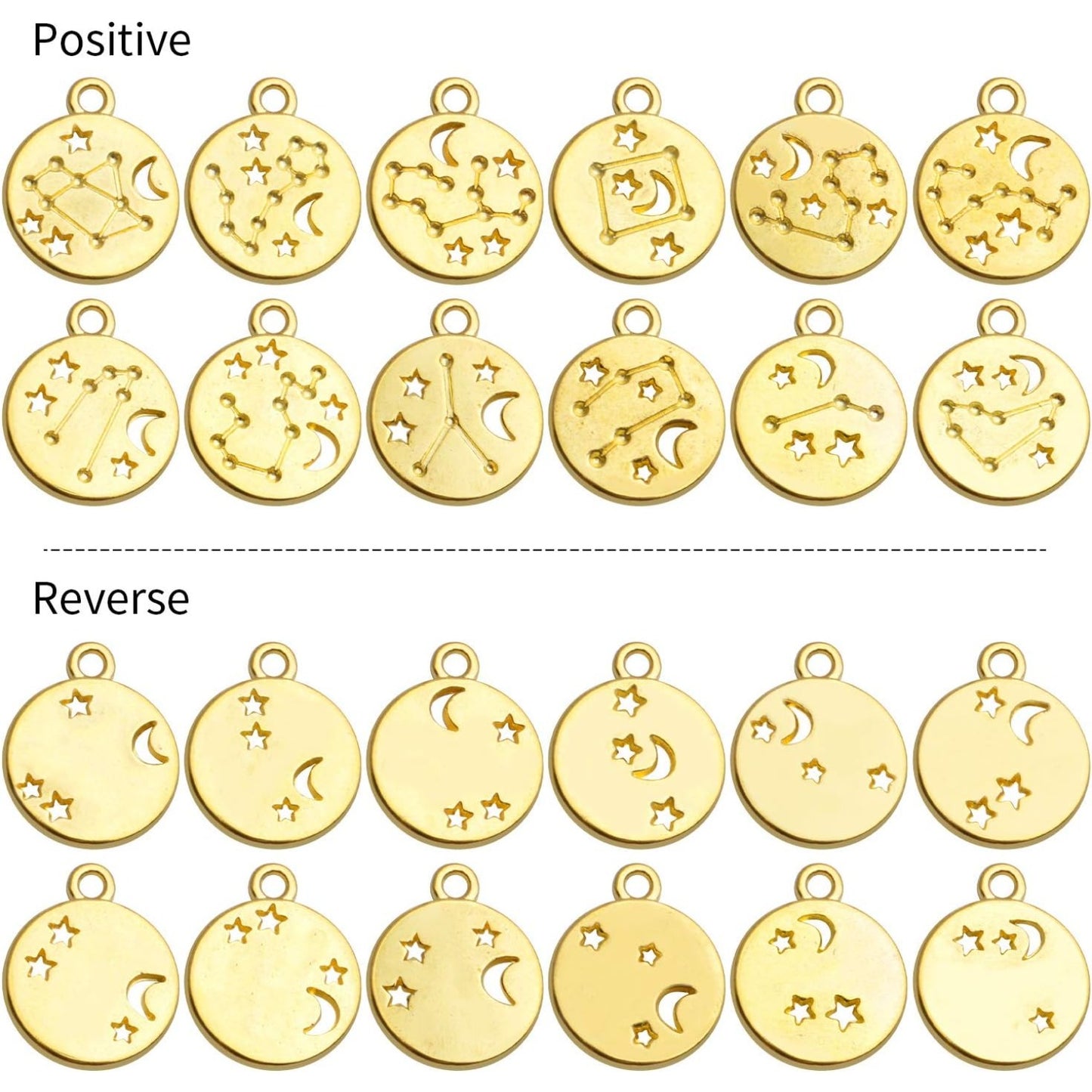 Constellation Charms Pendant, 3 Sets (36 Pieces) Zodiac Sign Charm Flat Round Metal Pendant Twelve Constellation Charm DIY Craft Supplies for Necklace Bracelet Jewelry Making