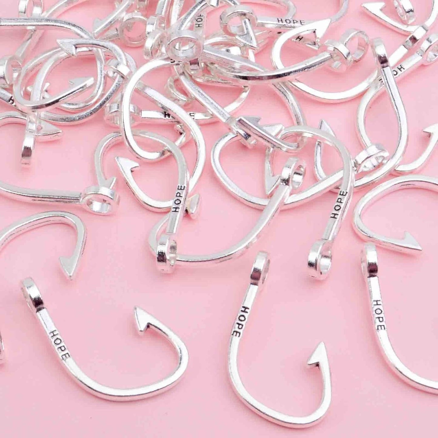 50 Pieces Antique Silver Fish Hook Pendant Charms Tibetan Vintage Fishing Hook Charms Craft Supplies for DIY Jewelry Making Findings, 36.6 mm × 22.5 mm