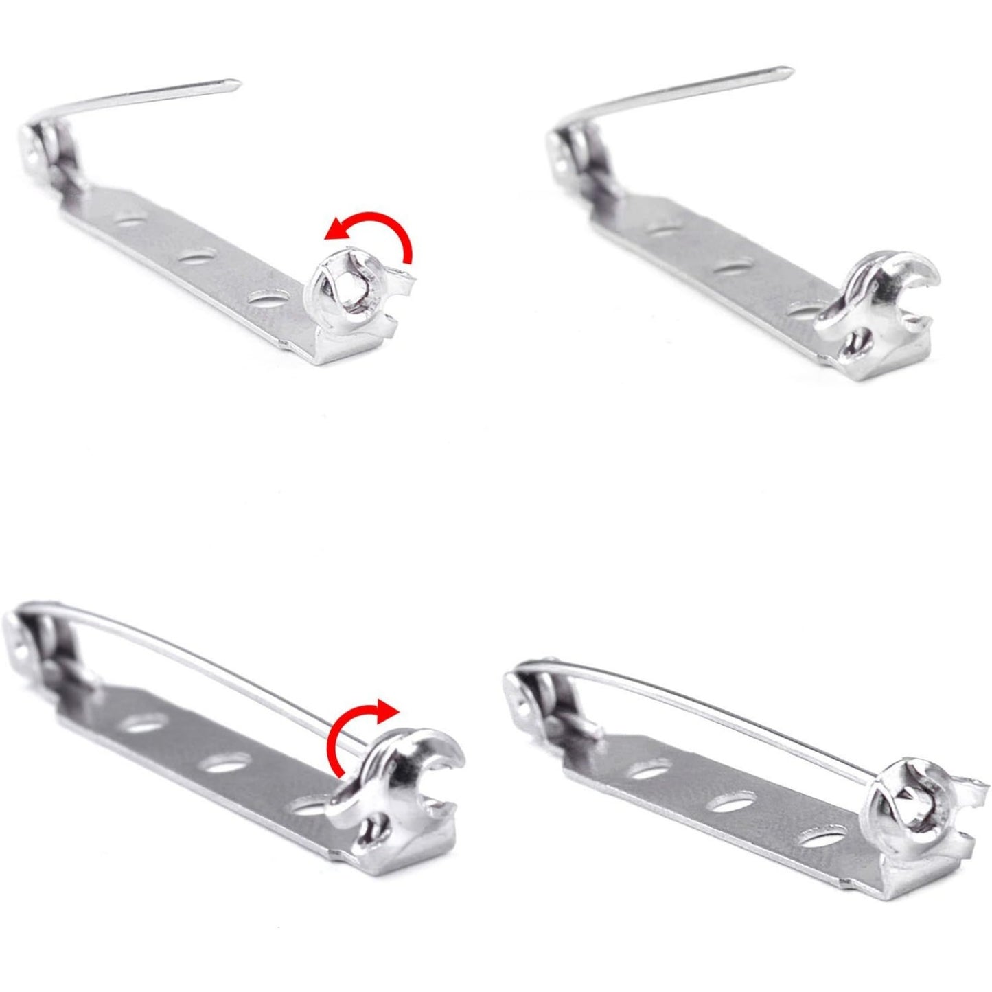 BronaGrand 120pcs Bar Pins Brooch Pin Backs Safety Clasp, 4 Sizes 20 mm, 25 mm, 32 mm and 38 mm (Silver)