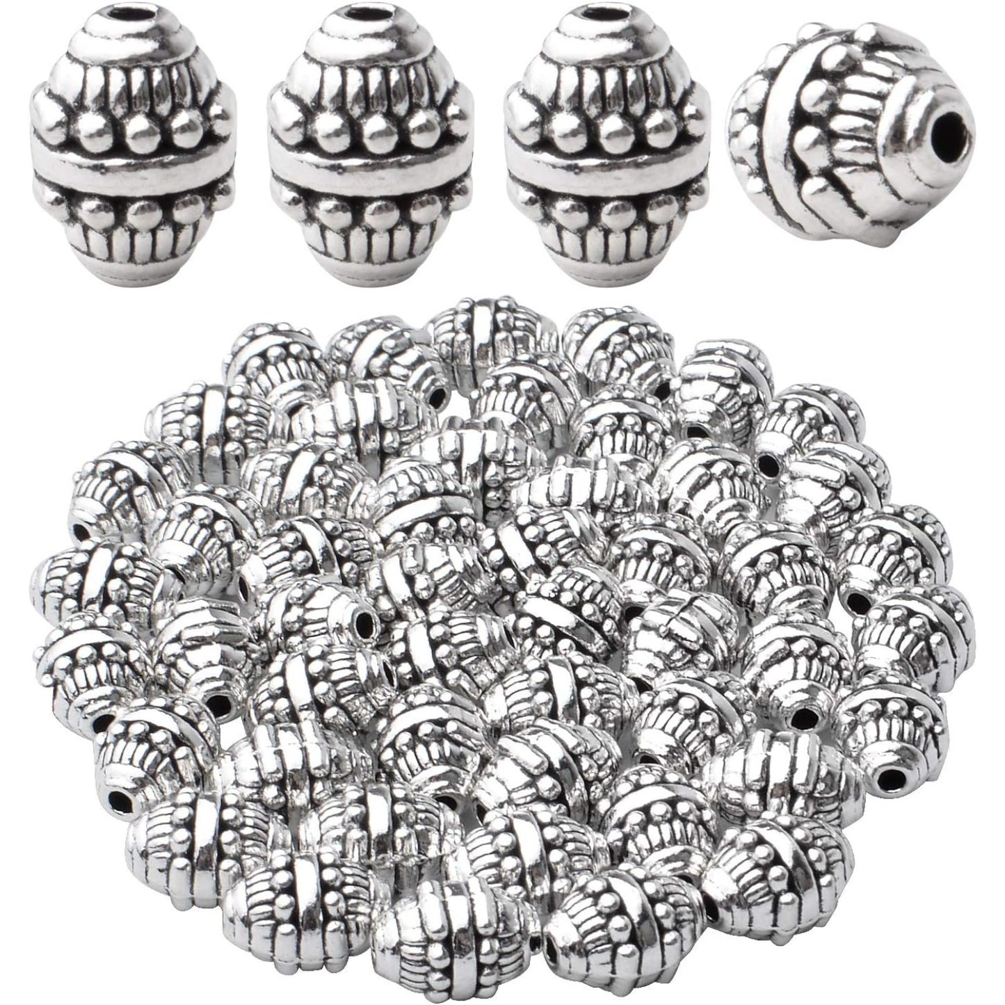 50pcs Alloy Antique Silver Bicone Spacer Beads Tibetan Beads Loose Spacer Bead Jewelry Spacer Charms with A Box for Earring Bracelet DIY Jewelry Crafts Making