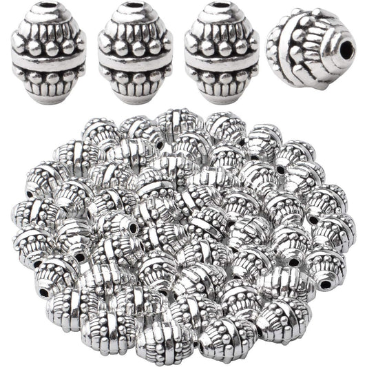 50pcs Alloy Antique Silver Bicone Spacer Beads Tibetan Beads Loose Spacer Bead Jewelry Spacer Charms with A Box for Earring Bracelet DIY Jewelry Crafts Making