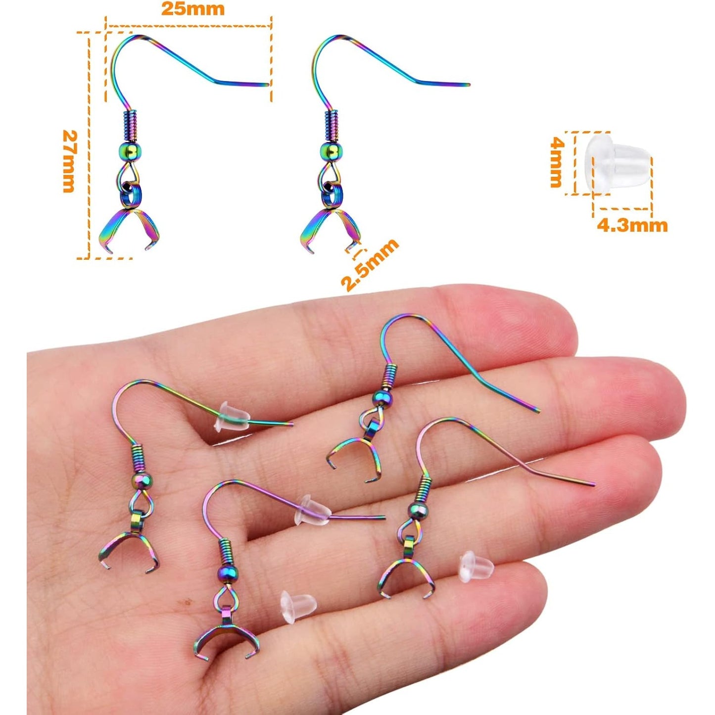 50pcs Hypoallergenic Earring Hooks - Stainless Steel Wire Ear Ball Hooks with Pendant Clasp for Jewelry Making Supplies
