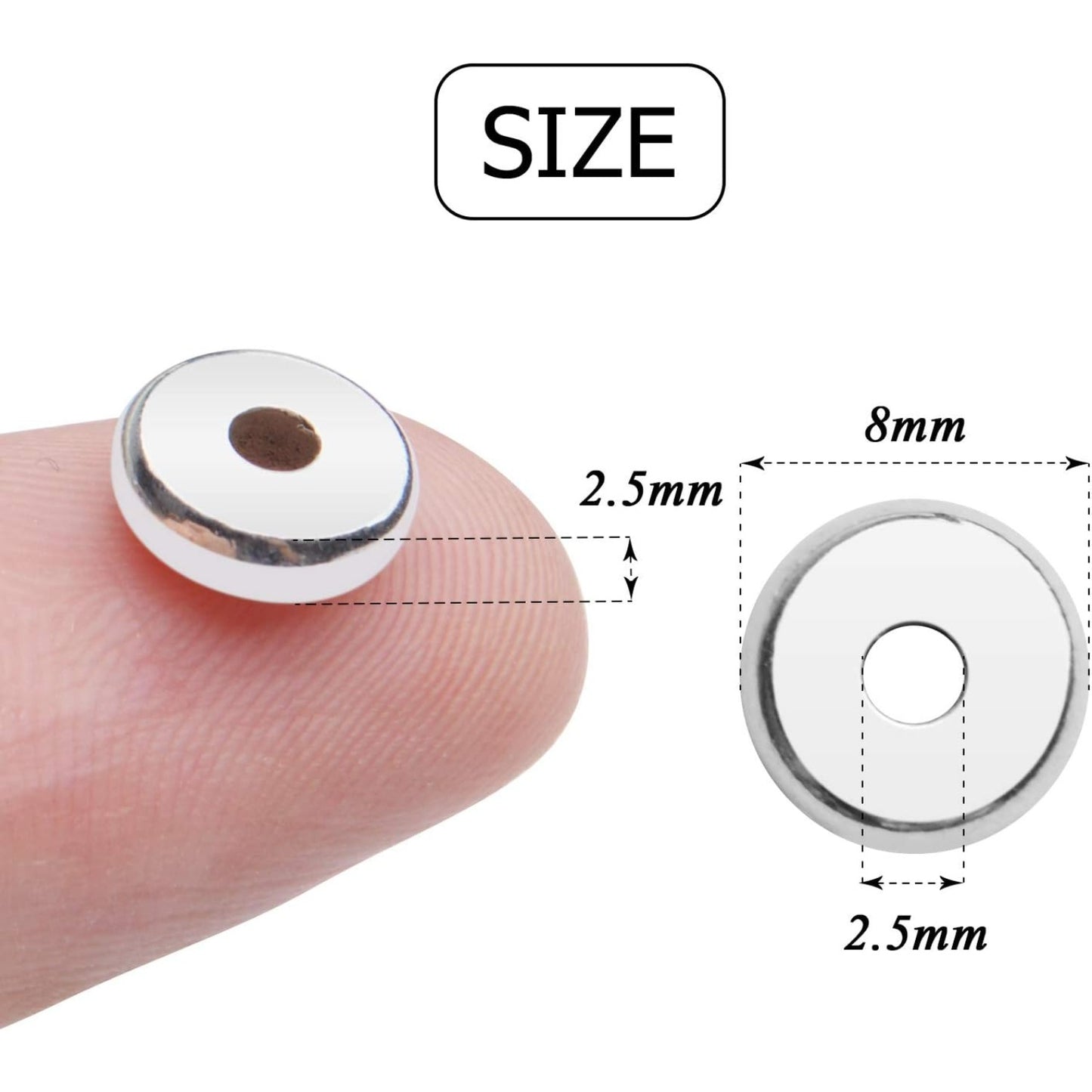 200pcs 8mm Flat Round Rondelle Spacer Beads Disc Spacers Loose Beads Jewelry Metal Spacers for DIY Bracelet Necklace Crafts, Silver