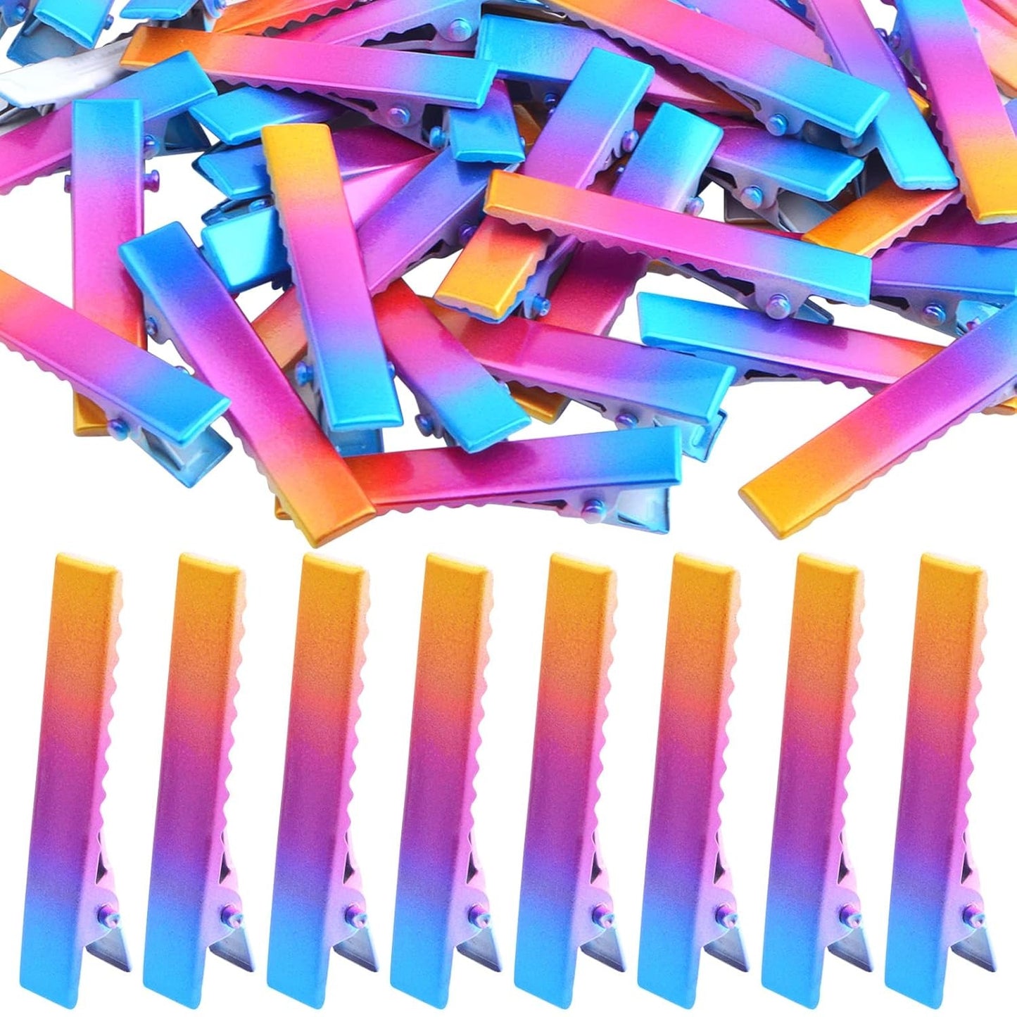 50pcs 4.1 cm Metal Alligator Hair Clips Single Prong Curl Clips Duckbill Section Clips with Teeth Hairbow Accessories for Women Hairdressing Salon Hair Styling, Rainbow Color