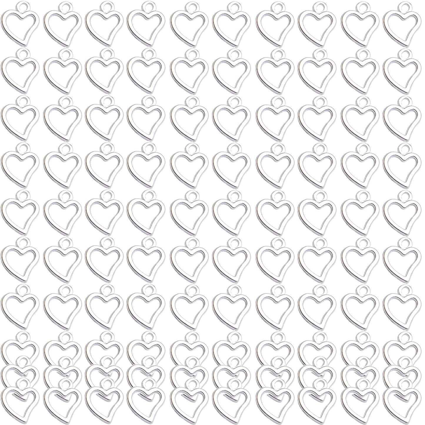 Heart Pendant Charms, 100 Pcs Tibetan Hollow Heart Shape Charms Alloy Love Pendants for Jewelry Making Crafting, Golden, Rose Golden, Antique Silver, Bright Silver and Antique Bronze
